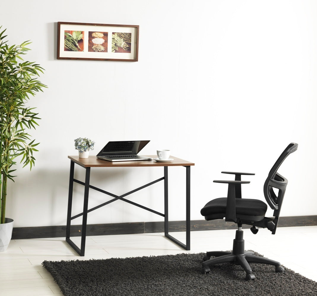 Lator Compact Black Metal and Walnut Writing/Computer Desk for Teens' Bedroom