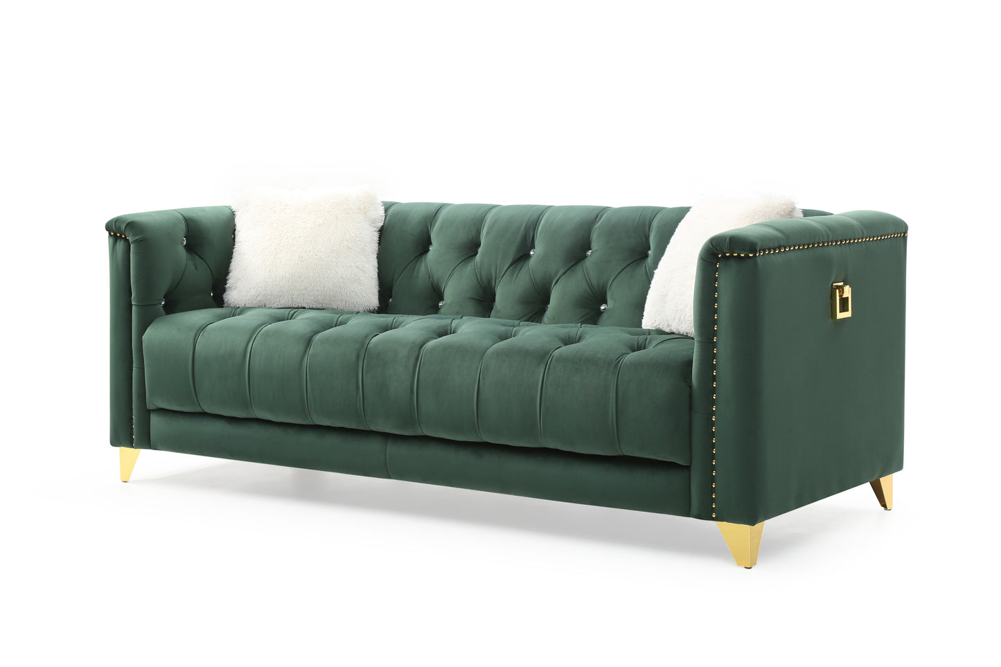 Russell Tufted Upholstery Sofa Finished in Velvet Fabric in Green