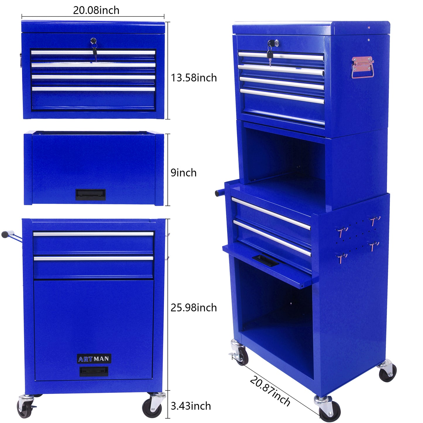 High Capacity Rolling Tool Chest with Wheels and Drawers, 6-Drawer Tool Storage Cabinet--BLUE