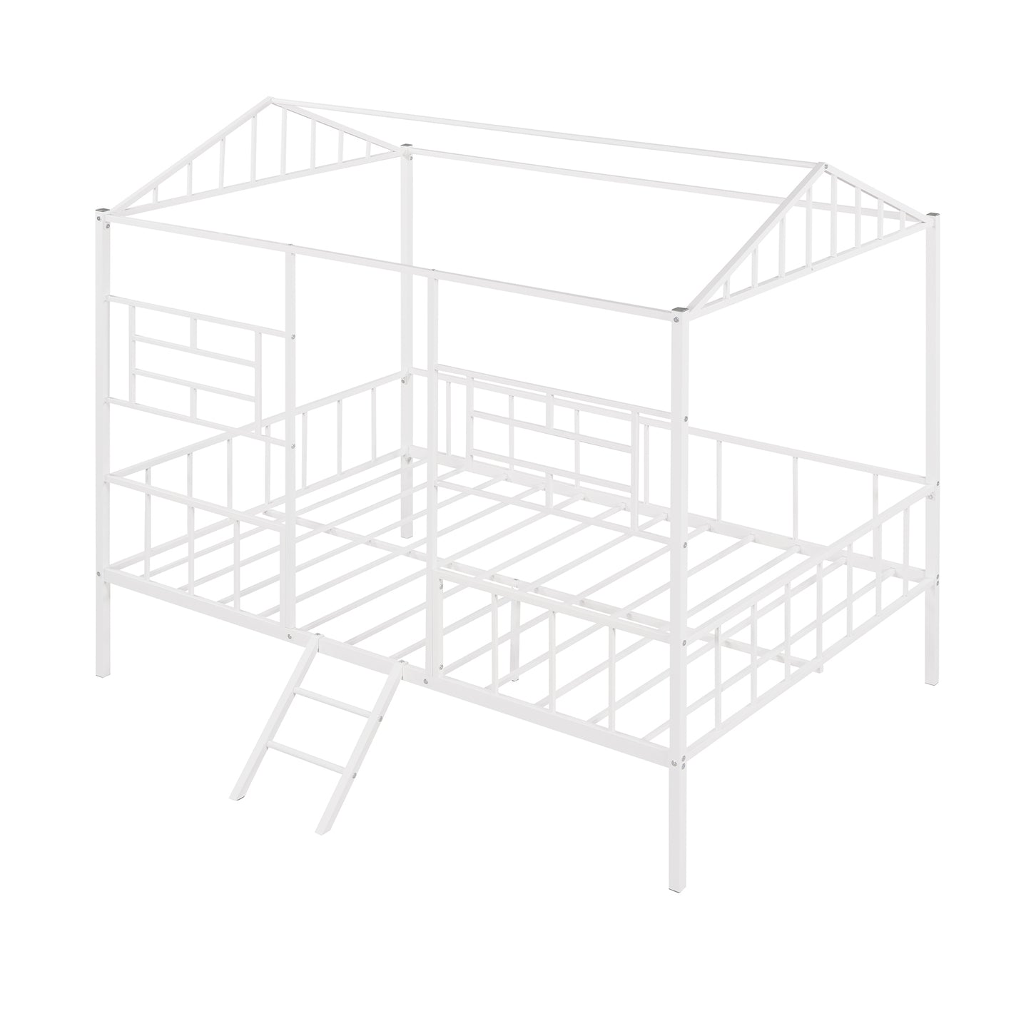 Metal House Bed Frame Full Size with Slatted Support No Box Spring Needed White