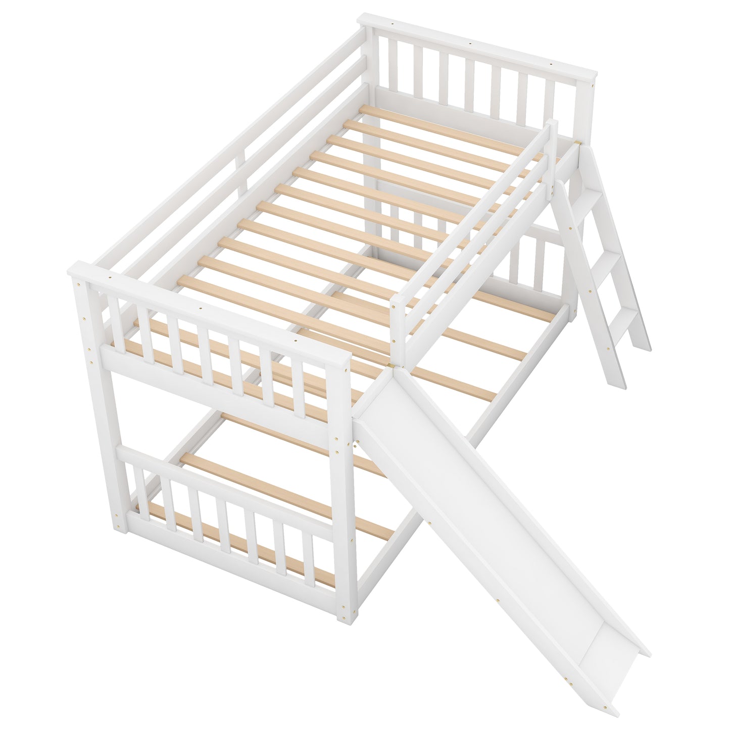 White Bunk Bed with Convertible Slide, Ladder, and Playful Design