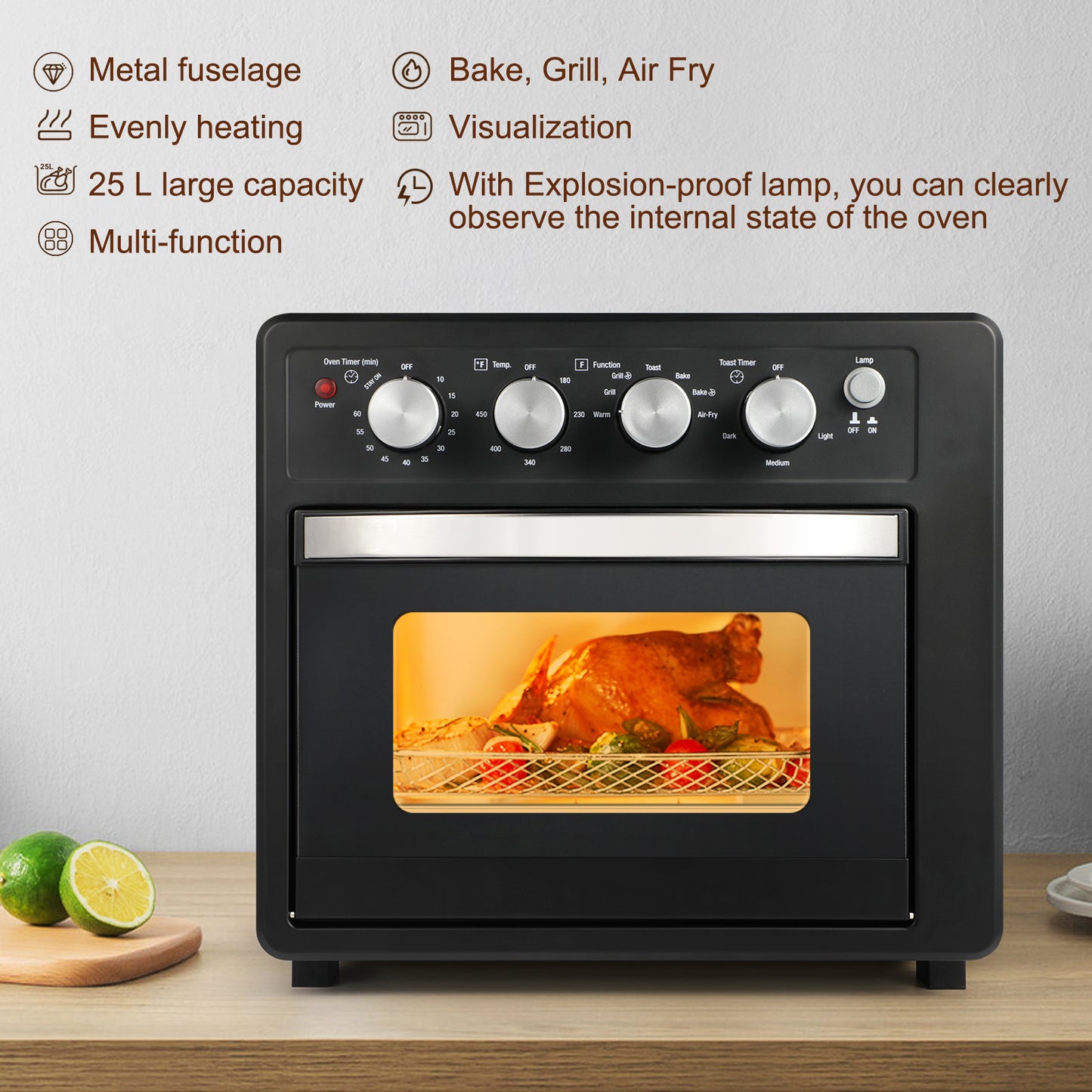 Family-Sized Air Fryer Oven with Versatile Cooking Options and Easy Cleaning