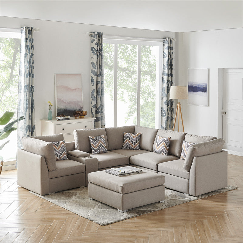 Amira Reversible Sectional Sofa with USB Console, Ottoman, and Modular Design