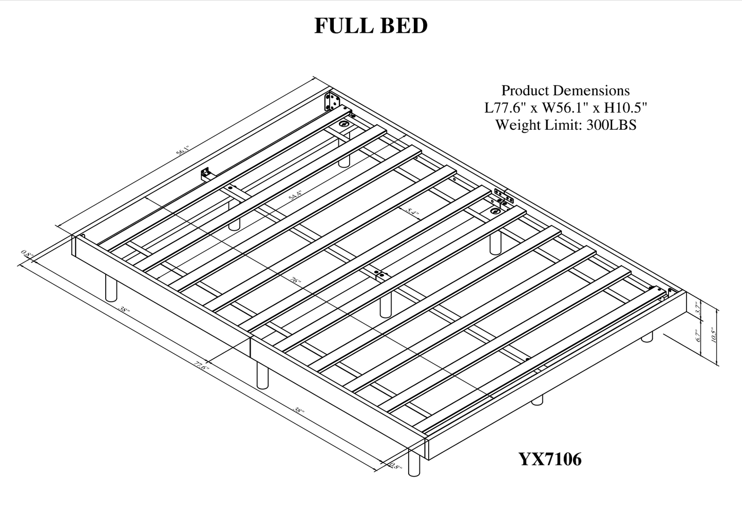 Modern Design Full Floating Platform Bed Frame for Walnut Color