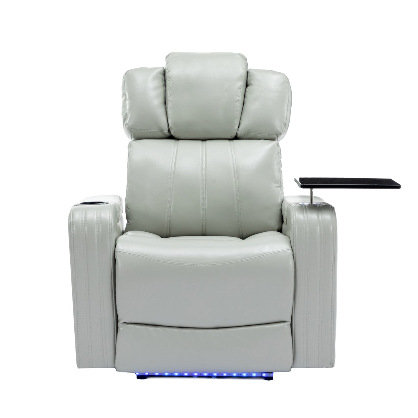 Comfortable Grey PU Leather Power Recliner Chair with Bluetooth Speaker and LED Lights