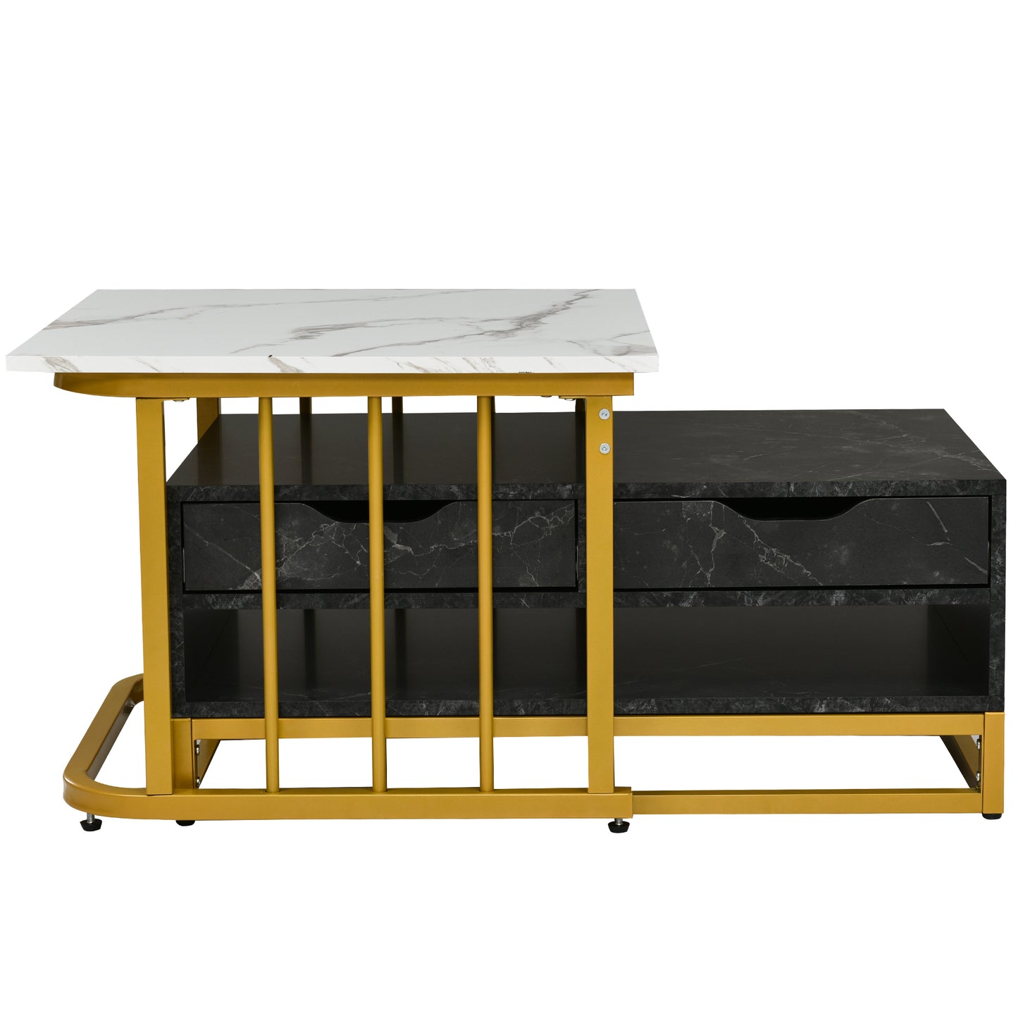 Elegant Marble Coffee Table Set with Metallic Finish and Storage Options