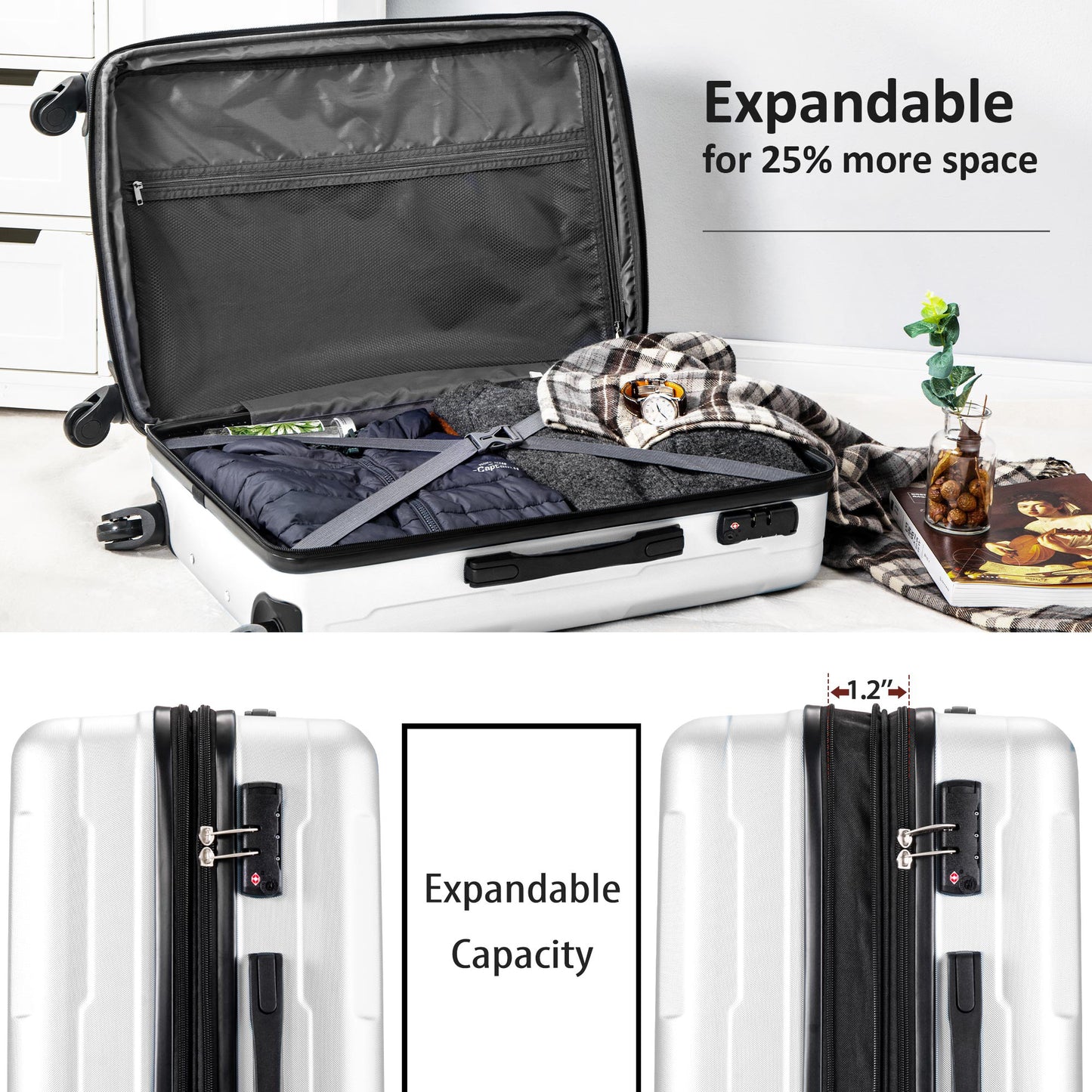 Expandable  Spinner Wheel 3 Piece Luggage Set ABS Lightweight Suitcase with TSA Lock