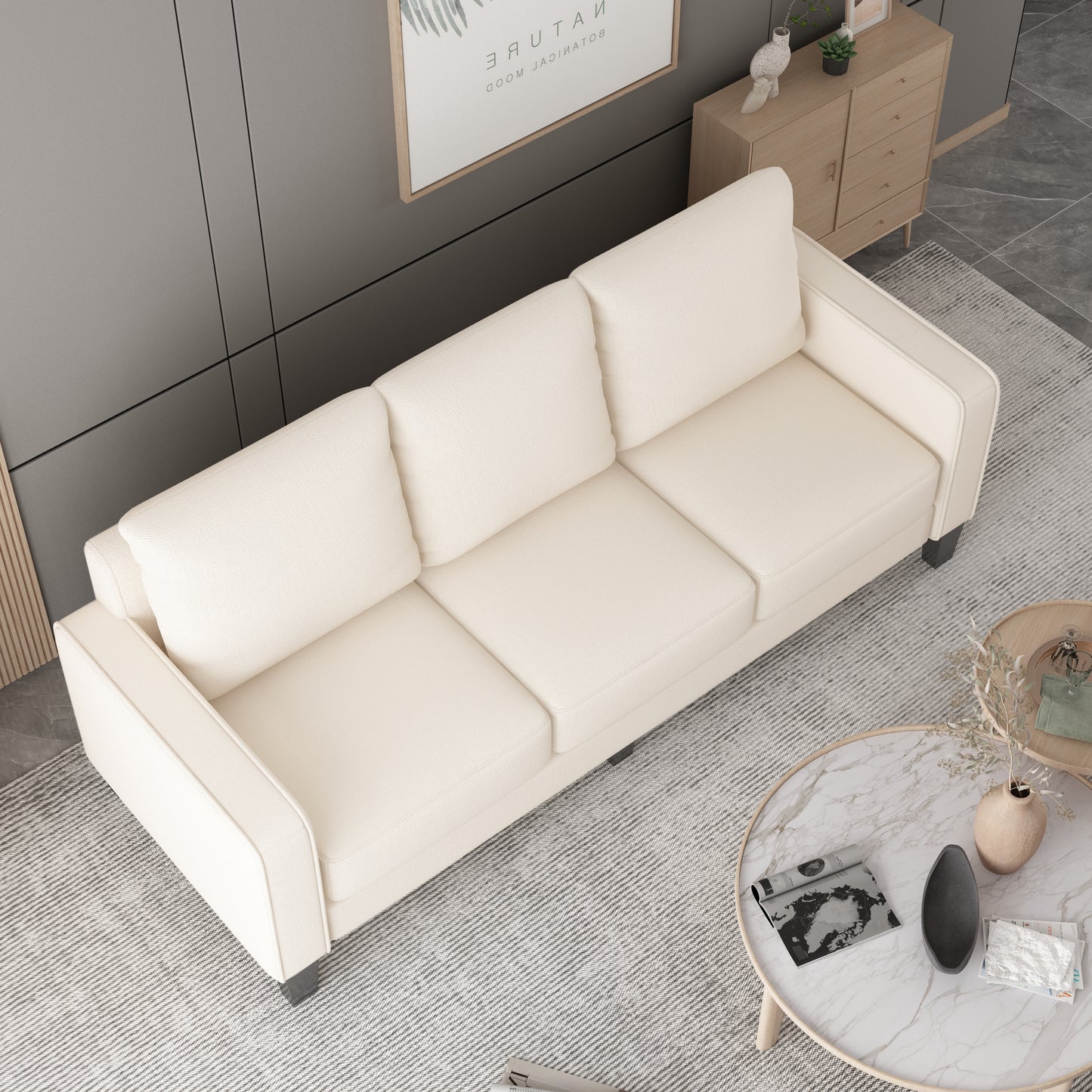 Modern Living Room Furniture Sofa in Beige Fabric 2+3