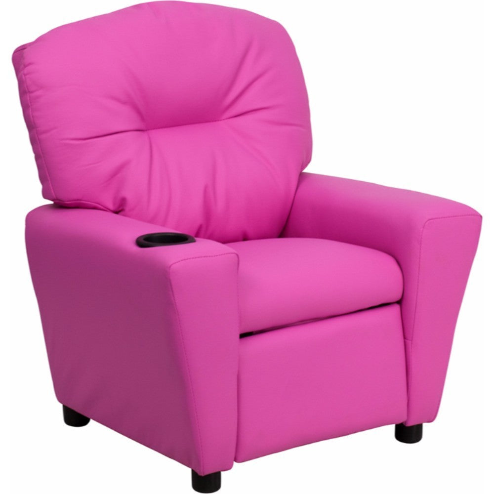 Kids Hot Pink Vinyl Recliner with Cup Holder