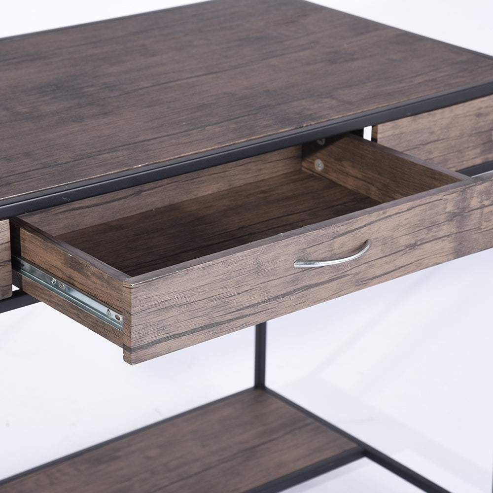 43.3 Rustic Writing Desk with Drawer, Walnut & Black