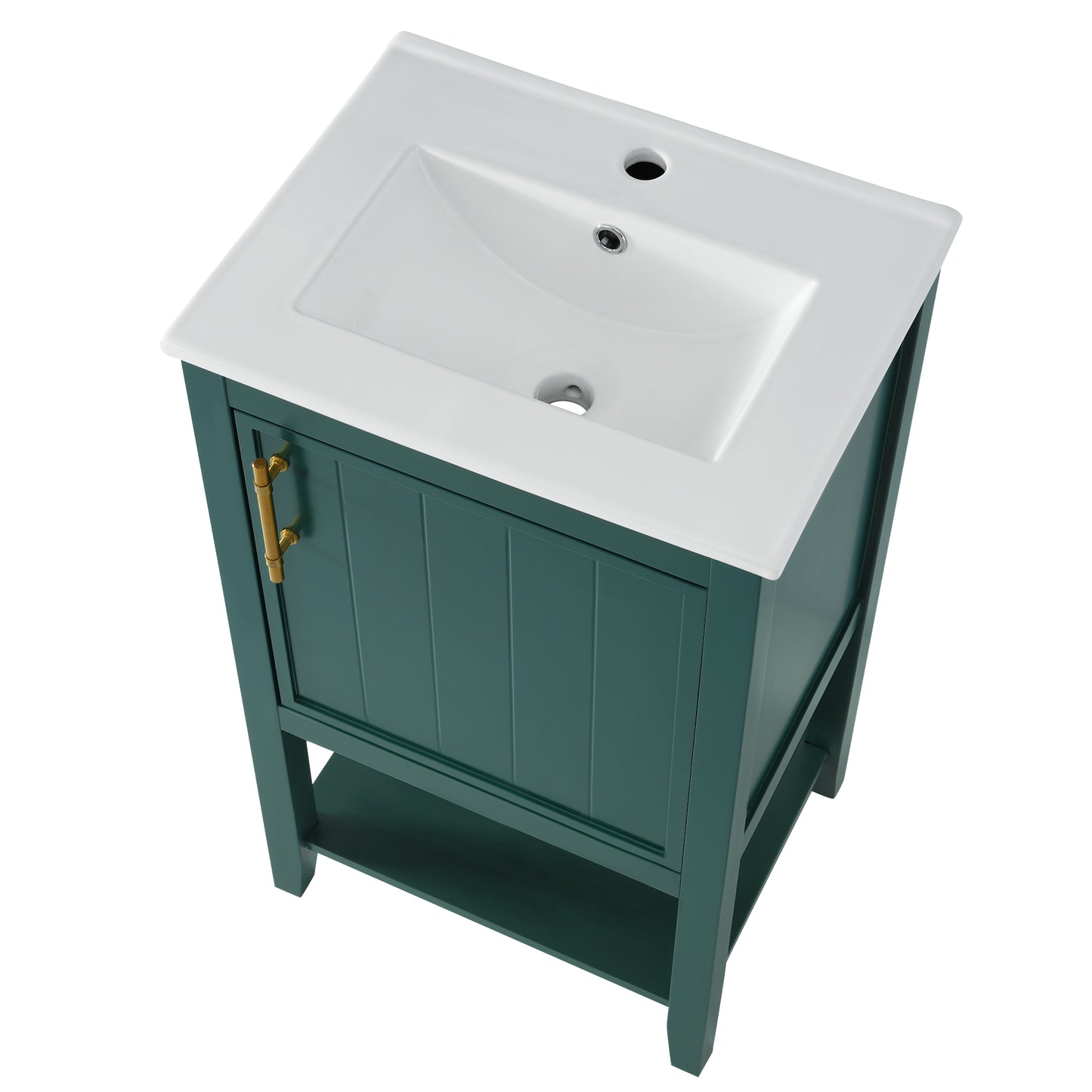 20" Bathroom Vanity with Sink, Bathroom Cabinet with Soft Closing Door, Storage Rack and Open Shelf, Green