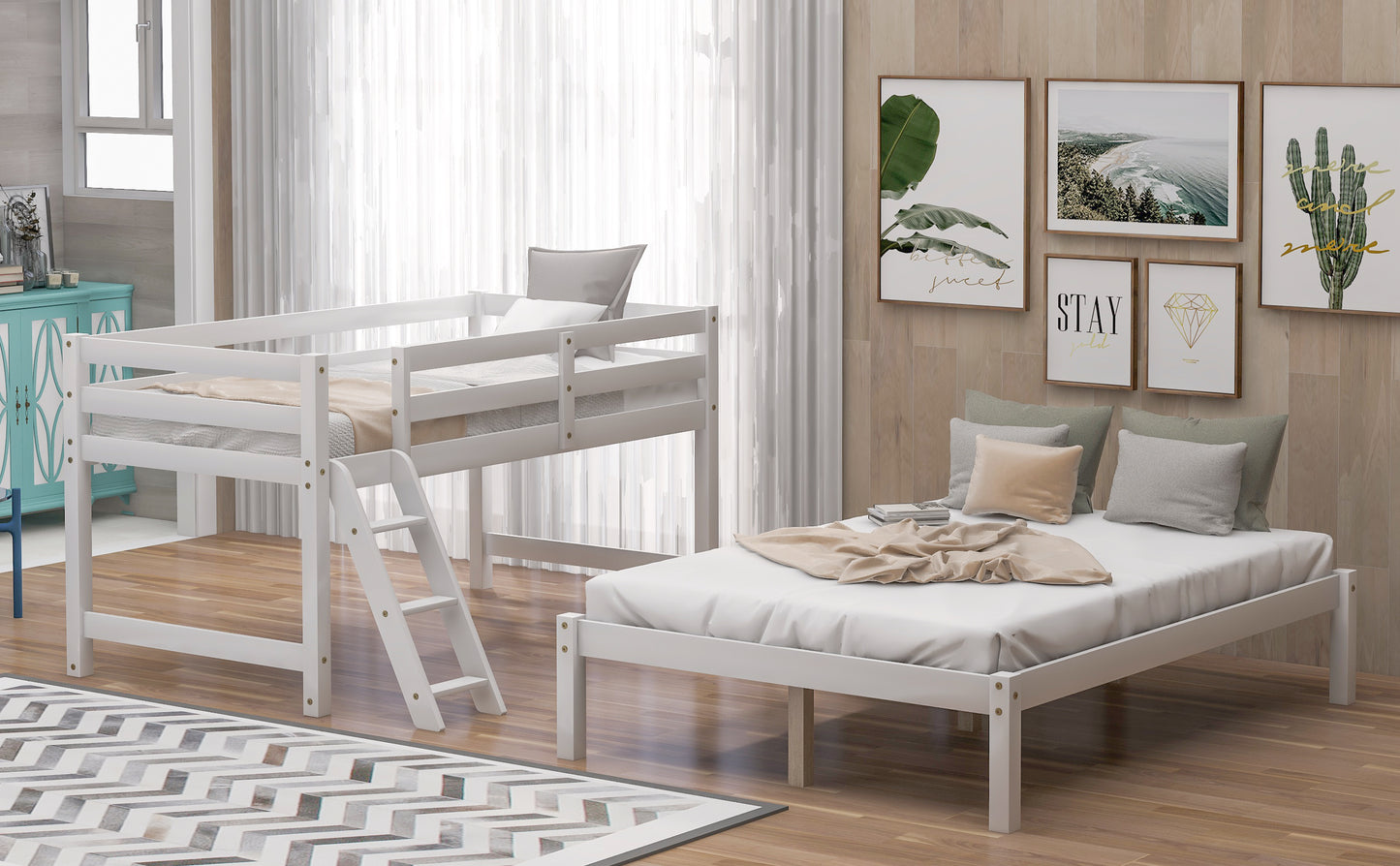 White Twin Over Full Bunk Bed with Versatile Design