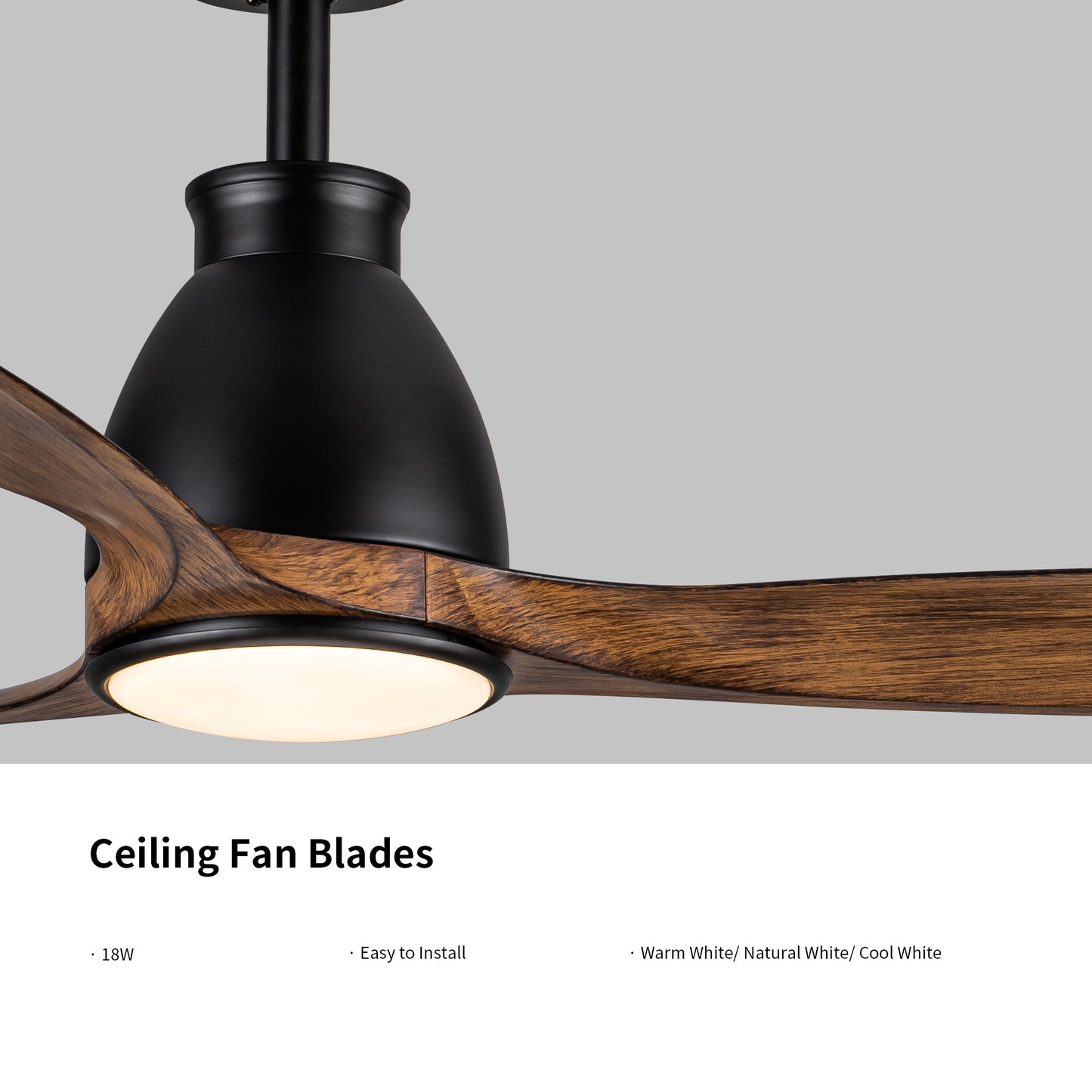 52-Inch Dark Brown Wood Grain Ceiling Fan with Integrated LED Light and Remote Control