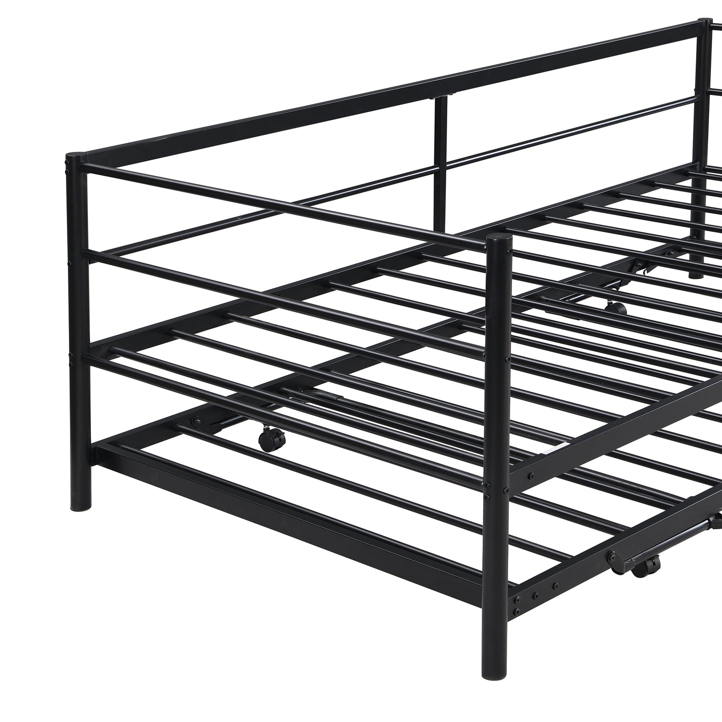 Twin Size Metal Daybed with Adjustable Trundle, Pop Up Trundle, Black