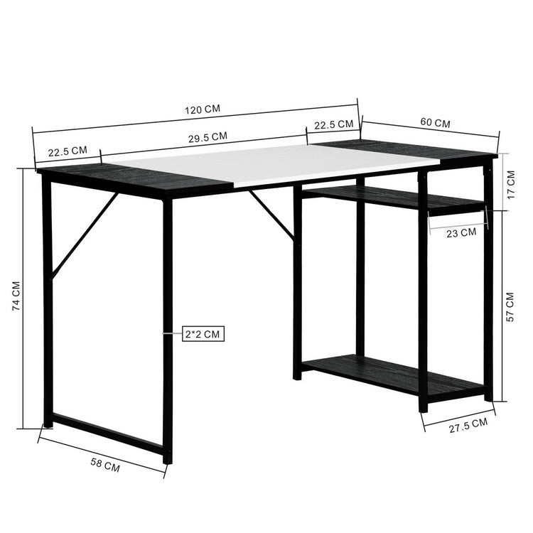 Large White and Black Study Desk with Adjustable Top and Storage Shelves