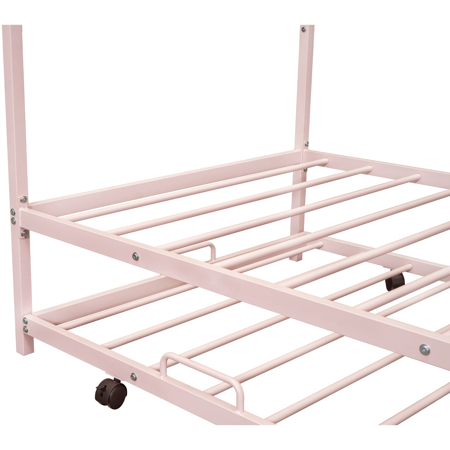 Metal House Bed With Trundle, Twin Size House Bed Pink