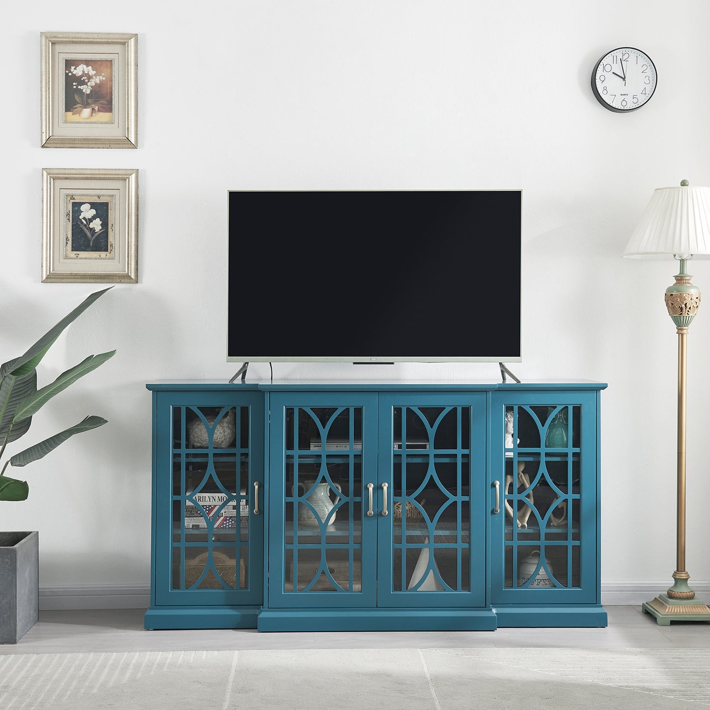 63 Teal Blue TV Stand and Storage Sideboard Buffet