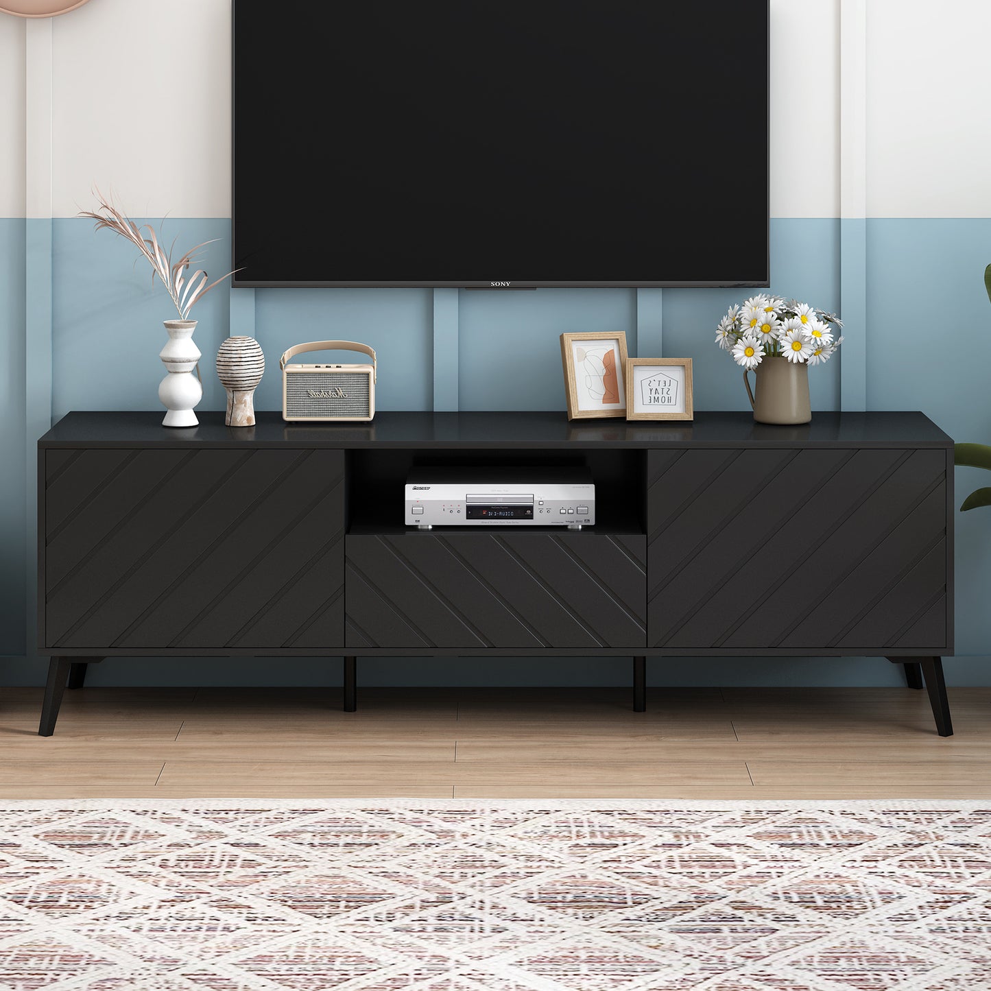 Sleek TV Console Stand with Adjustable Shelves and Drawer for Living Room