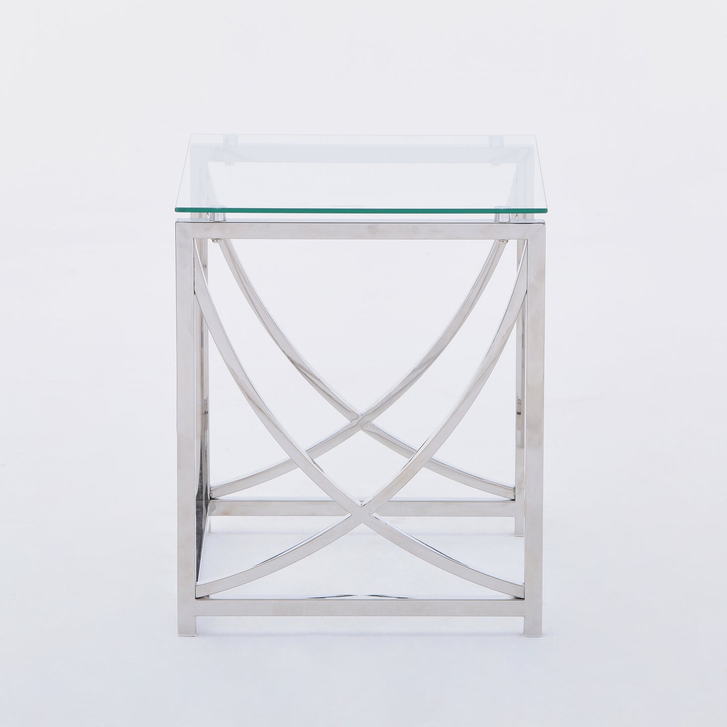 Contemporary Stainless Steel Glass Nesting Coffee Tables Set with Minimalist Curved Design