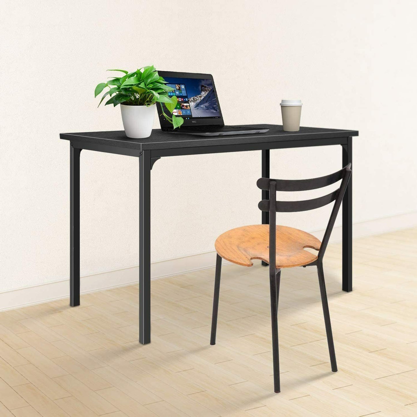 Elegant Steel-Framed Black Home Office Desk with Simple Design