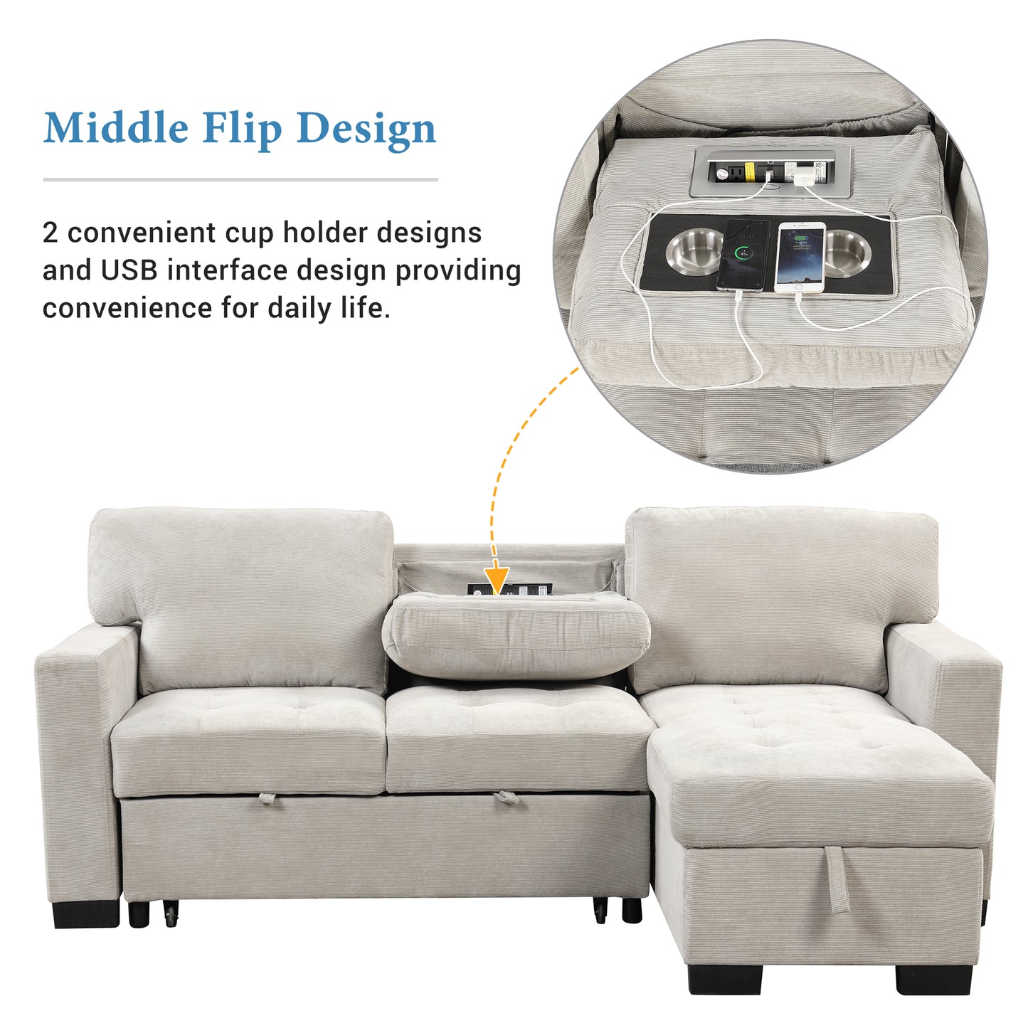 Elegant Light Gray Sectional Sofa with Versatile Storage and USB Charging