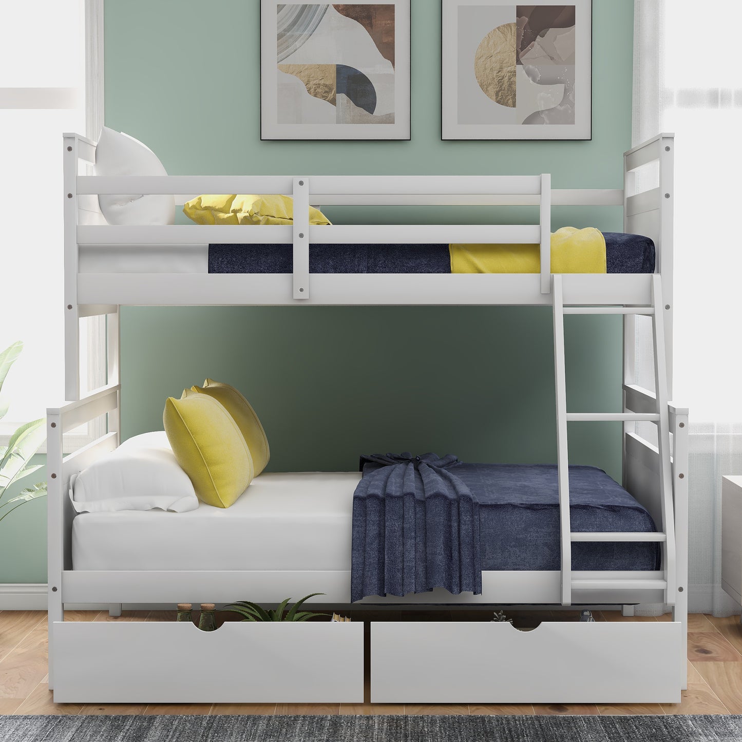 Twin over Full Bunk Bed with Under-Bed Storage Drawers and Safety Features