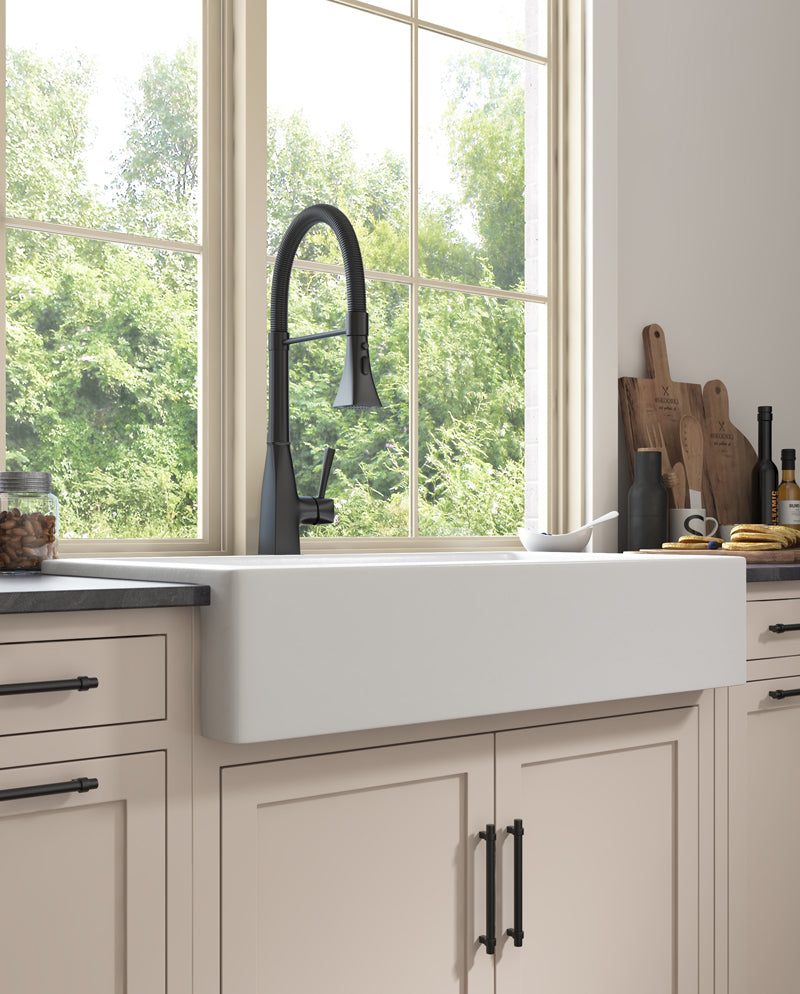 White Ceramic Farmhouse Kitchen Sink with Enhanced Strength