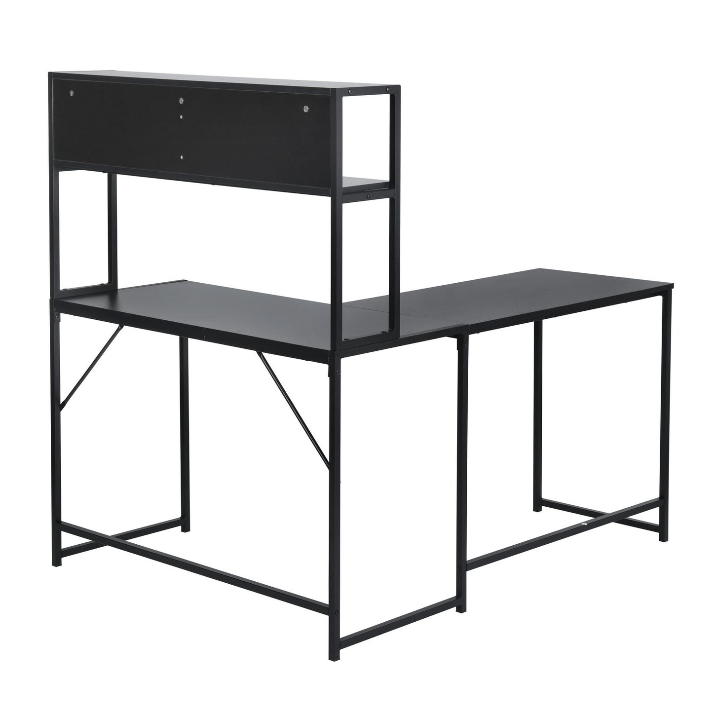 Spacious Industrial L-Shaped Desk with Hutch and Storage Shelves for Gaming