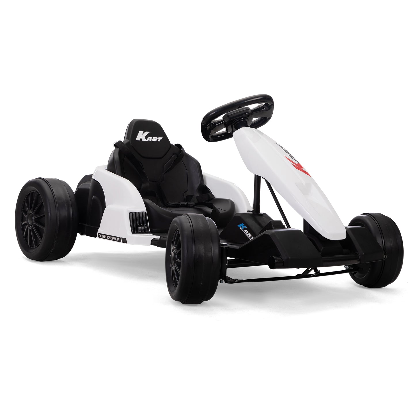 Electric GoKart Pro for Kids Aged 4-16, Black and White Outdoor Racing Car with MP3