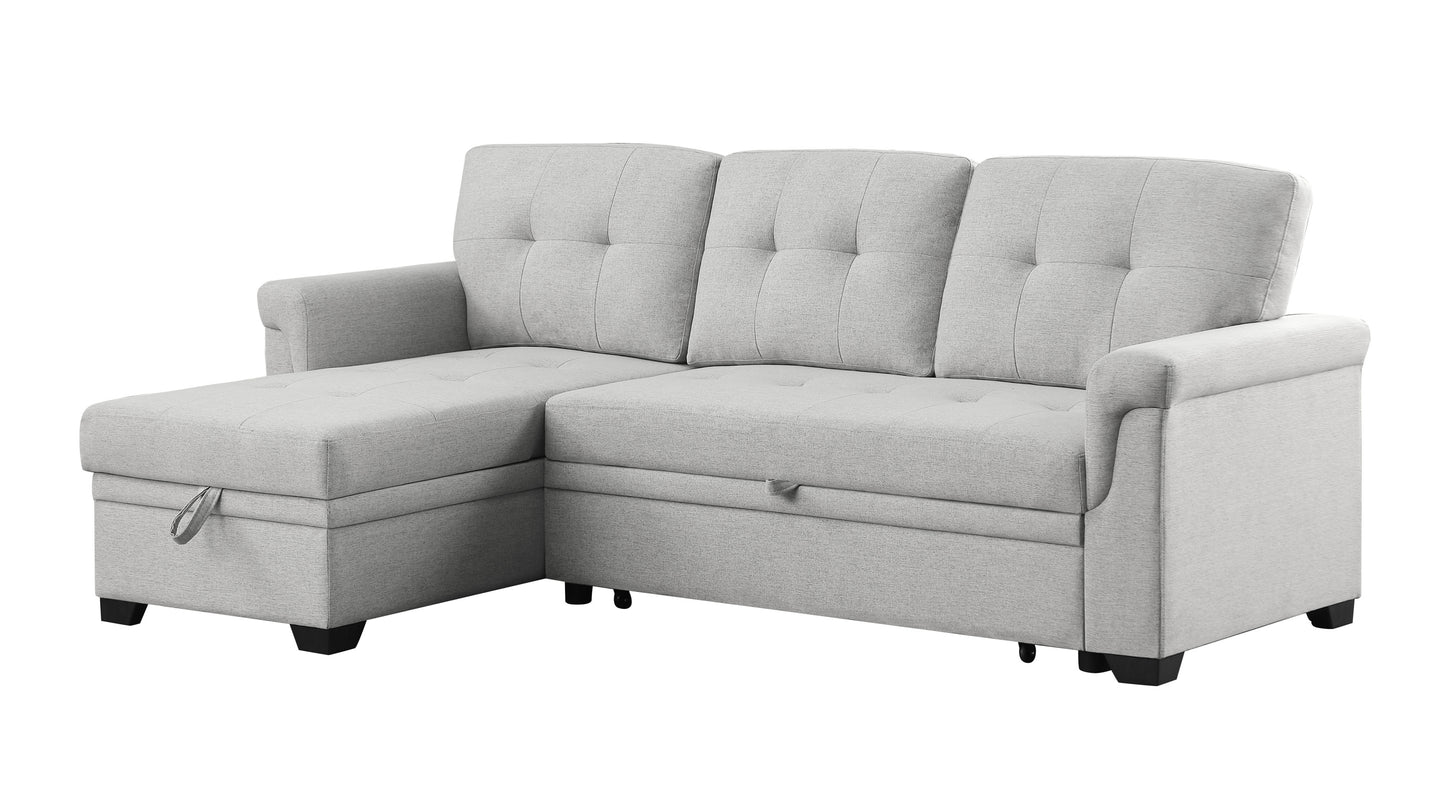 Hunter Light Gray Linen Sectional Sofa with Sleeper and Storage Chaise