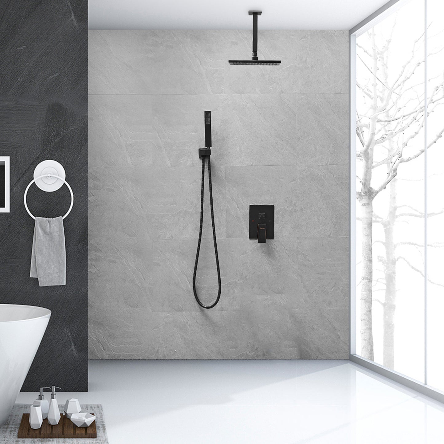 Square Oil Rubbed Bronze High Pressure Shower Faucet with 2 Handles and 10 Ceiling Shower Head