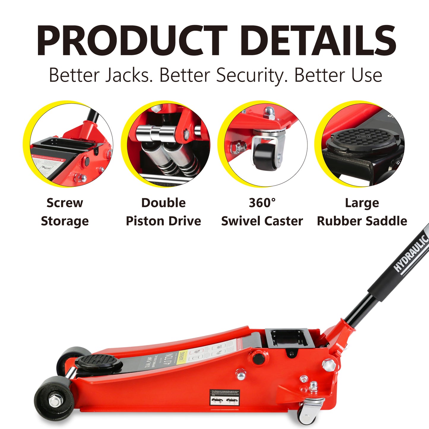 Heavy-Duty 4 Ton Low Profile Racing Floor Jack With Quick Dual Piston Pump