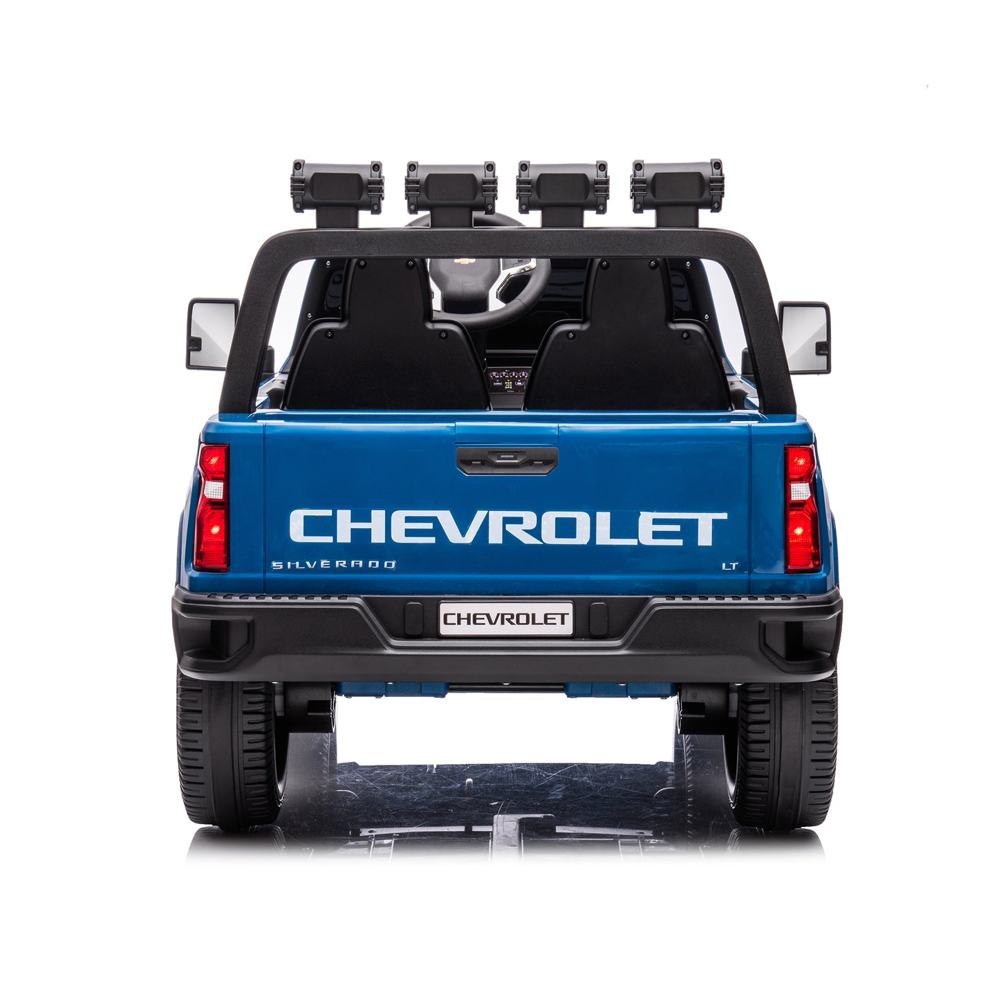 Blue, 24V 2 Seater Ride On Truck Car, Licensed Chevrolet Silverado HD Electric Car for Kids, 4WDmotors, with 2.4G Remote Control, Metal Suspension, Soft Start, FM/Bluetooth/Music, LED Light,Toys Gifts