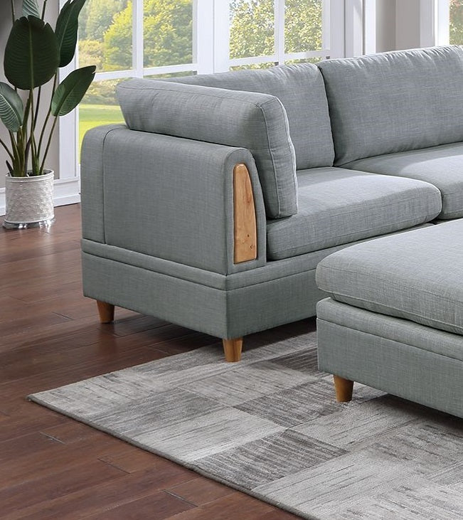 Contemporary Light Grey Sectional Sofa Set with Ottoman