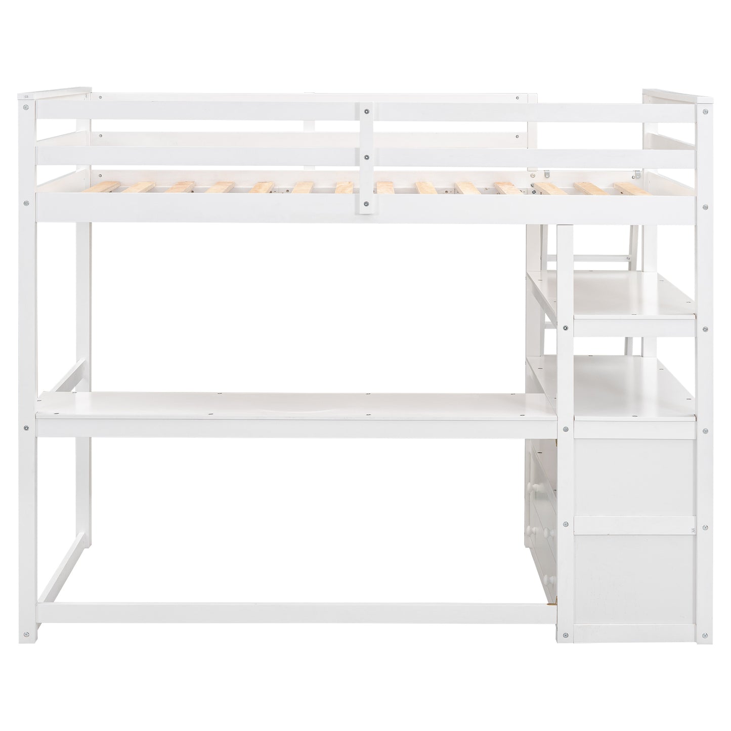 Twin Size Loft Bed with Desk and Shelves, Two Built-in Drawers, White(: GX000423AAK)