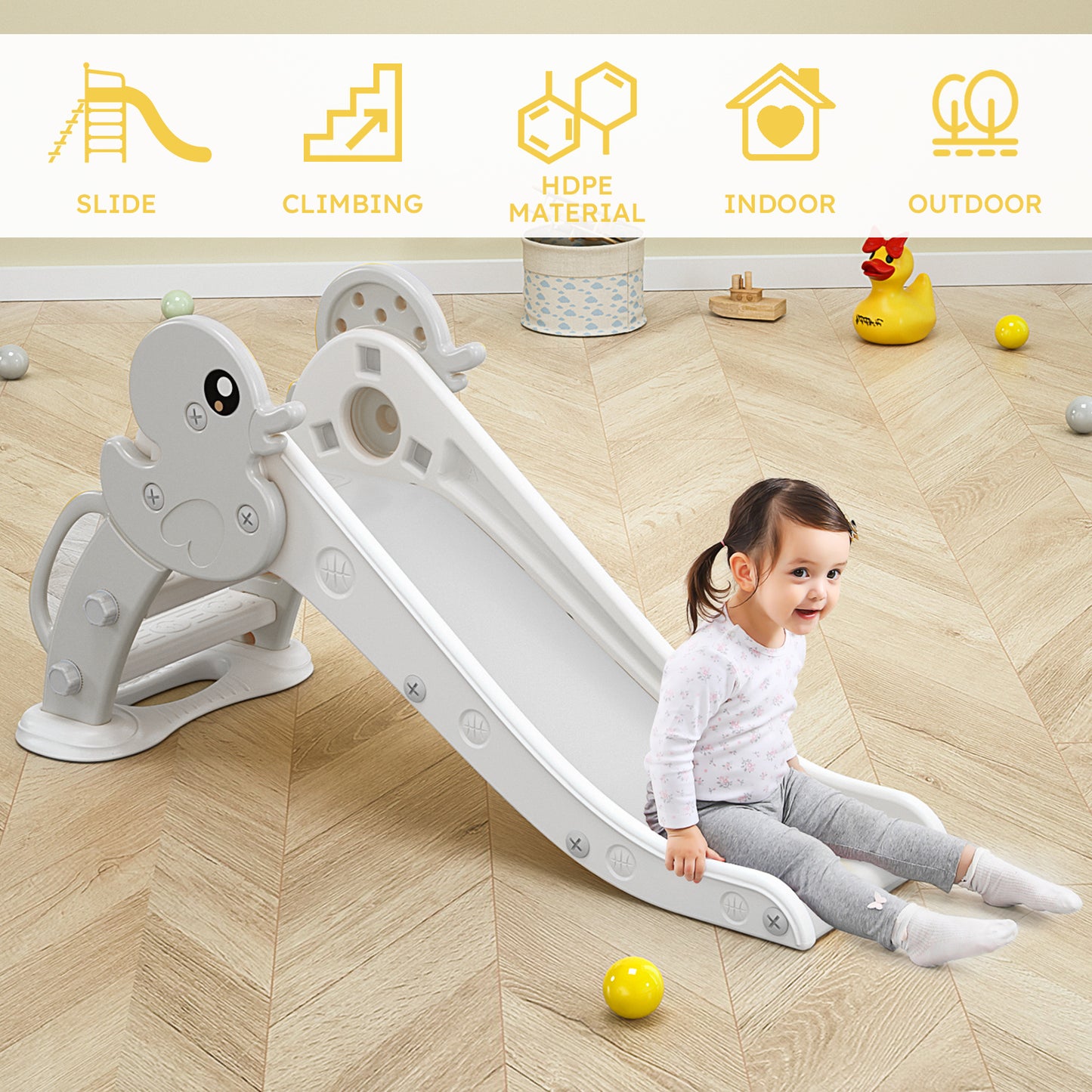 Toddler Slide for Age 1-3 Indoor/Outdoor Climber Slide (Duck Grey White)