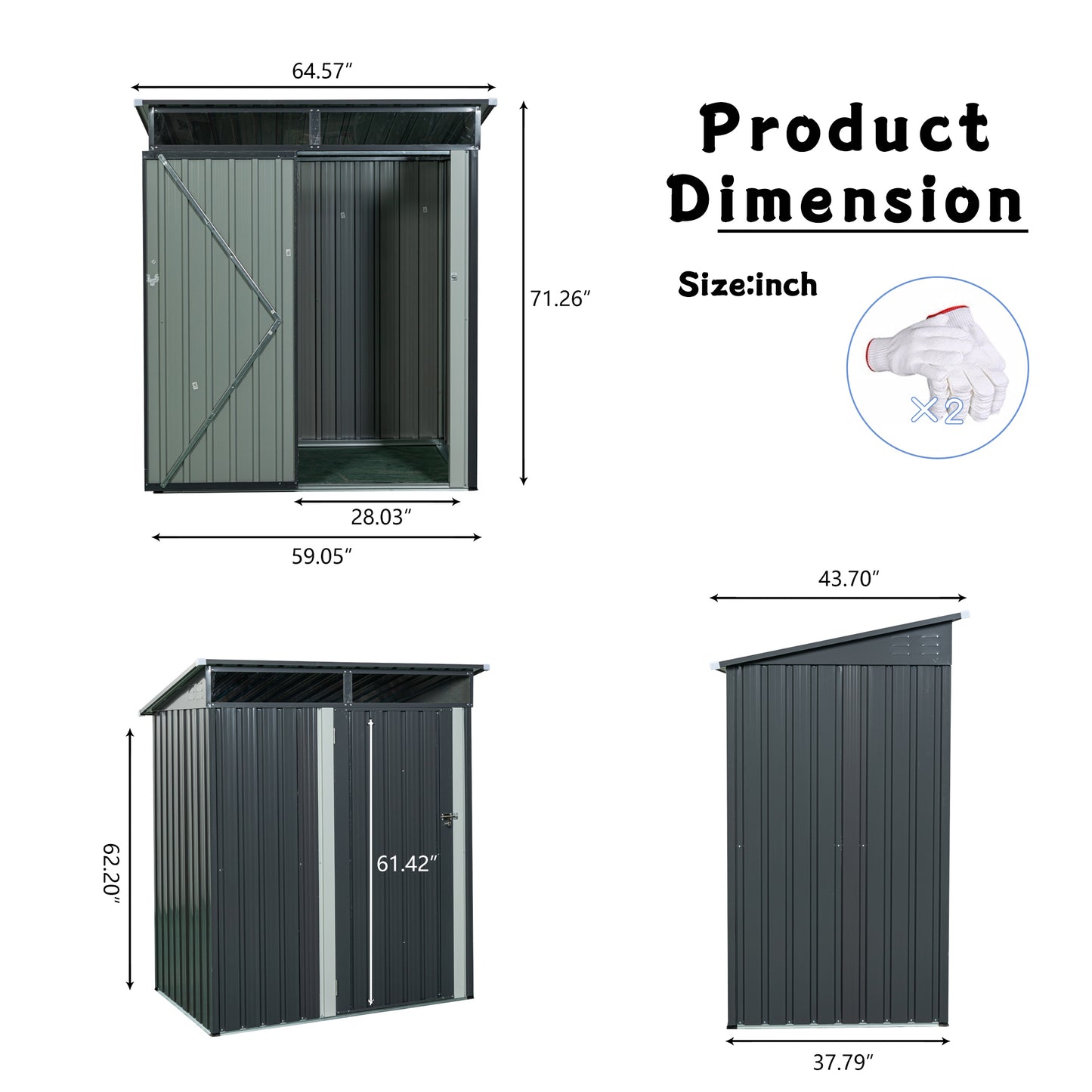 TC53G 5ft x 3ft Outdoor Metal Storage Shed Transparent plate Gray