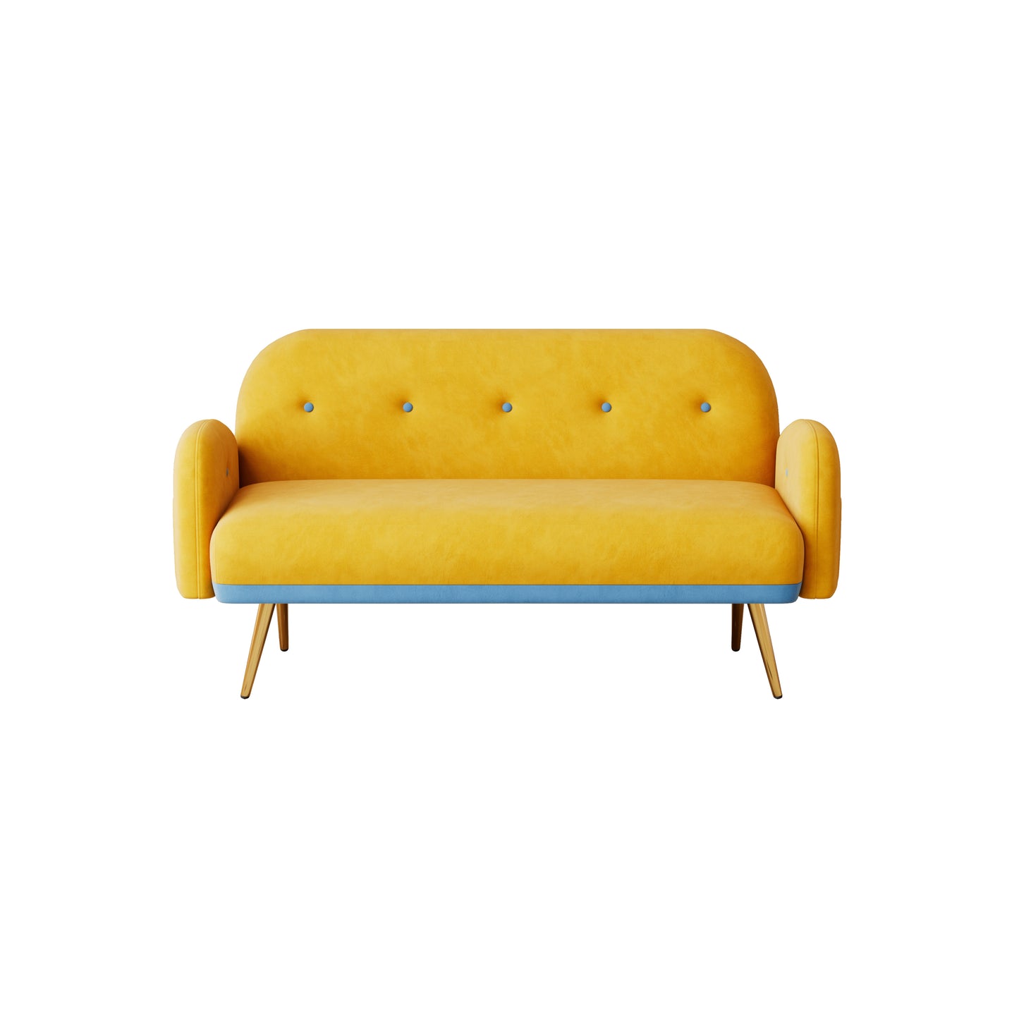 Yellow Velvet Sofa with Two Pillows for Small Spaces