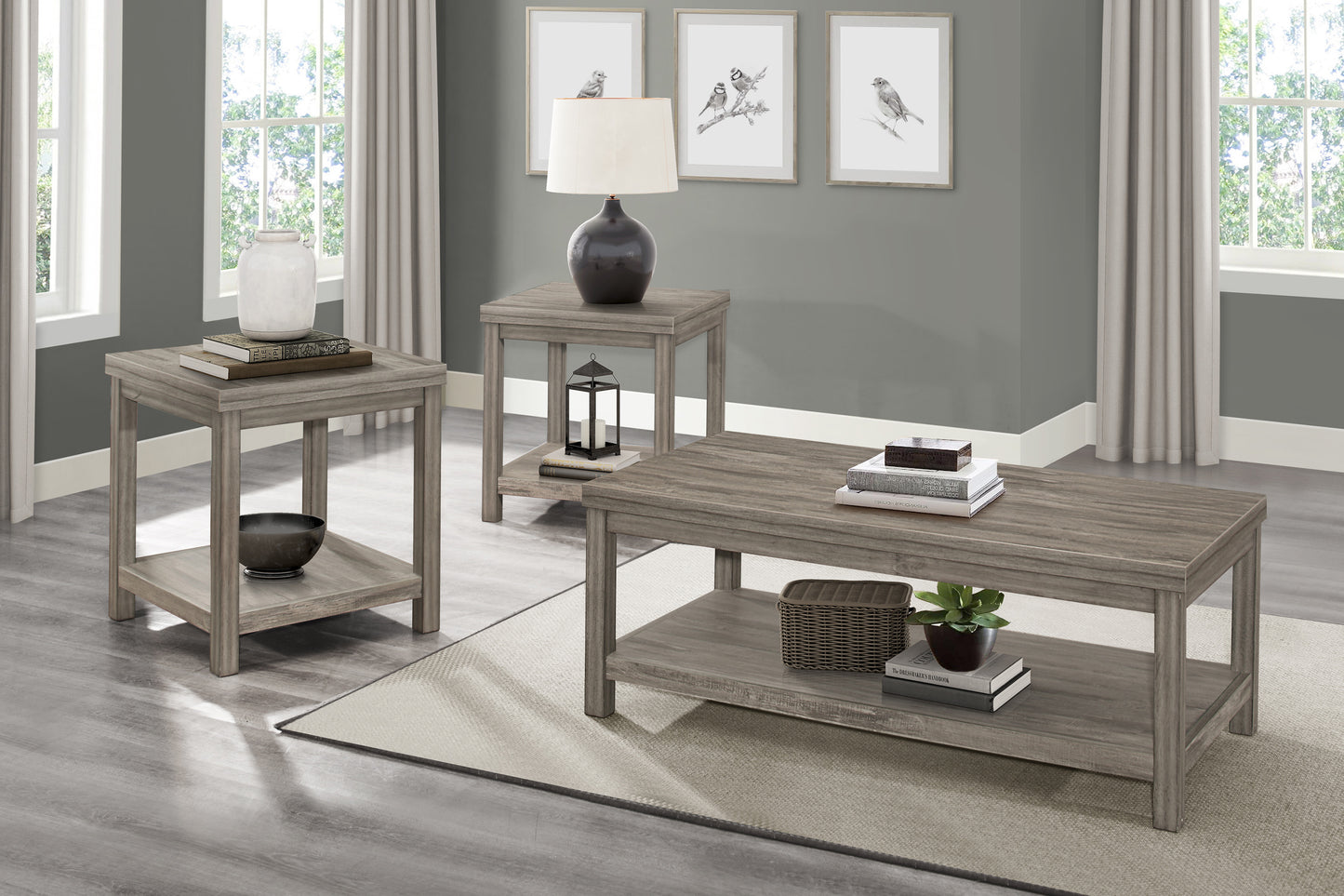 Rustic Transitional 3-Piece Living Room Table Set