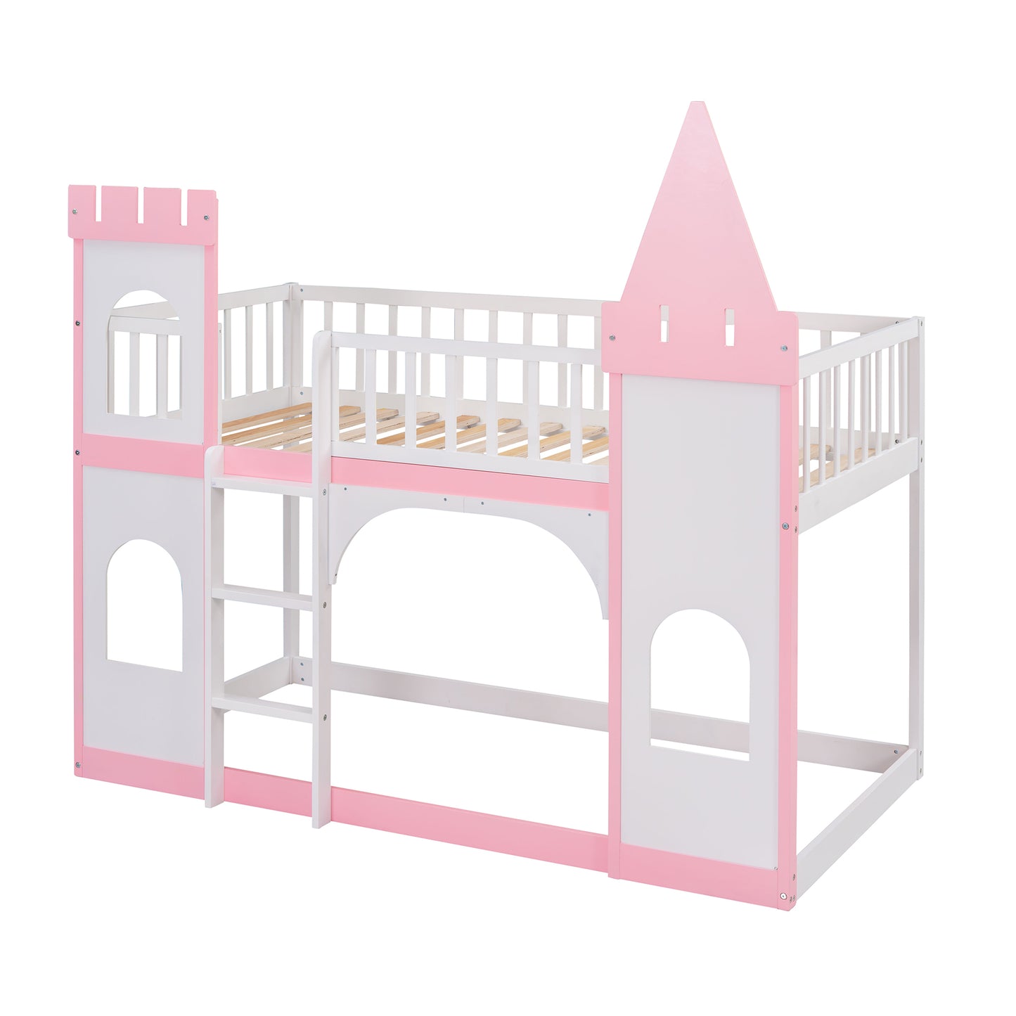 Twin Pink Castle Bunk Bed with Ladder & Play Space