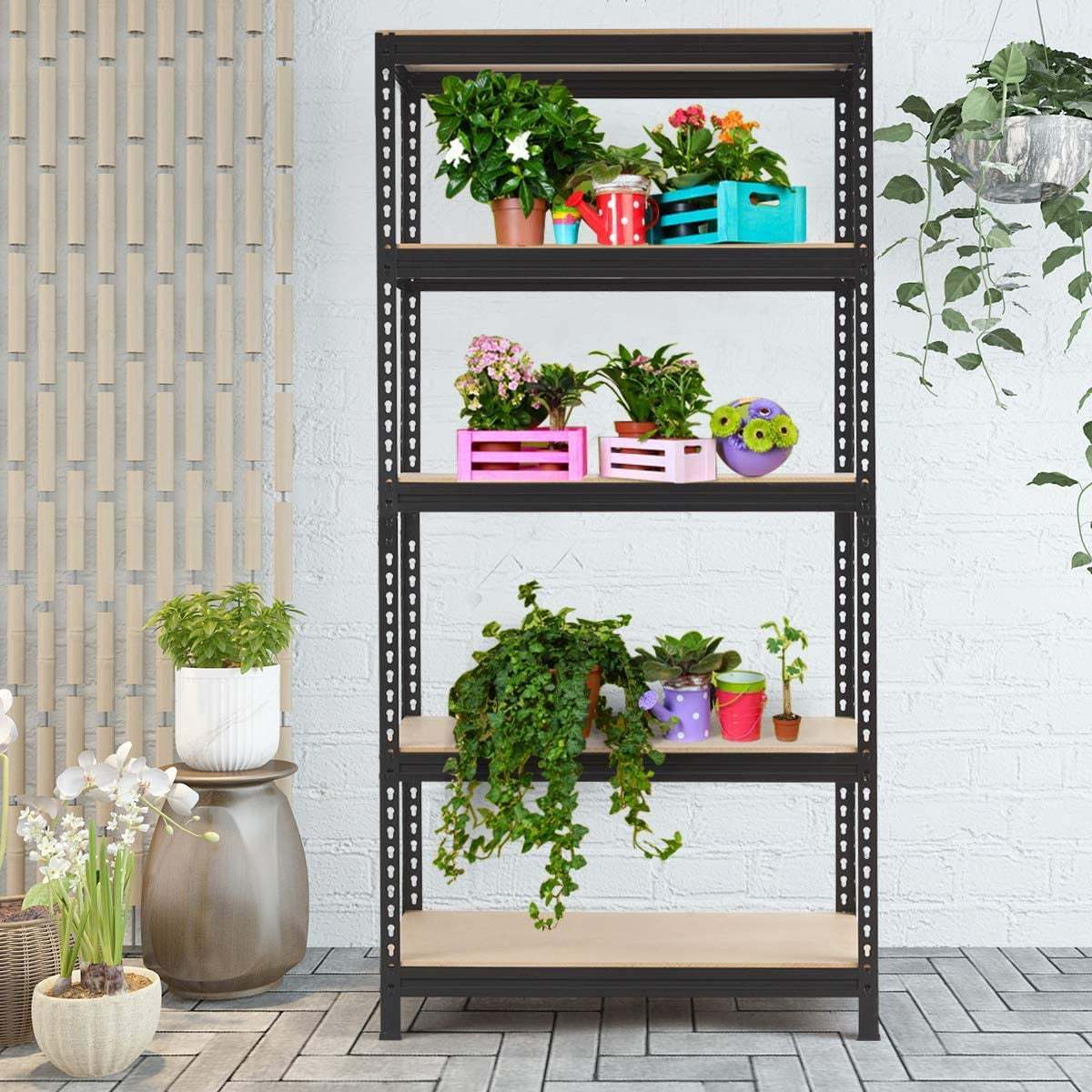 Storage Shelving Unit, 5-Tier Adjustable, Metal Organizer Utility Rack, 27.6"W x 11.8"D x 59" Black