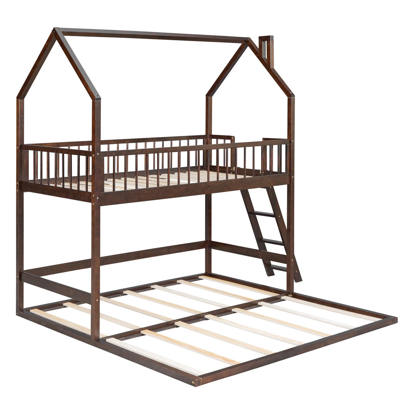 Twin House Bunk Bed with Trundle and Ladder - Artistic Sleepover Haven