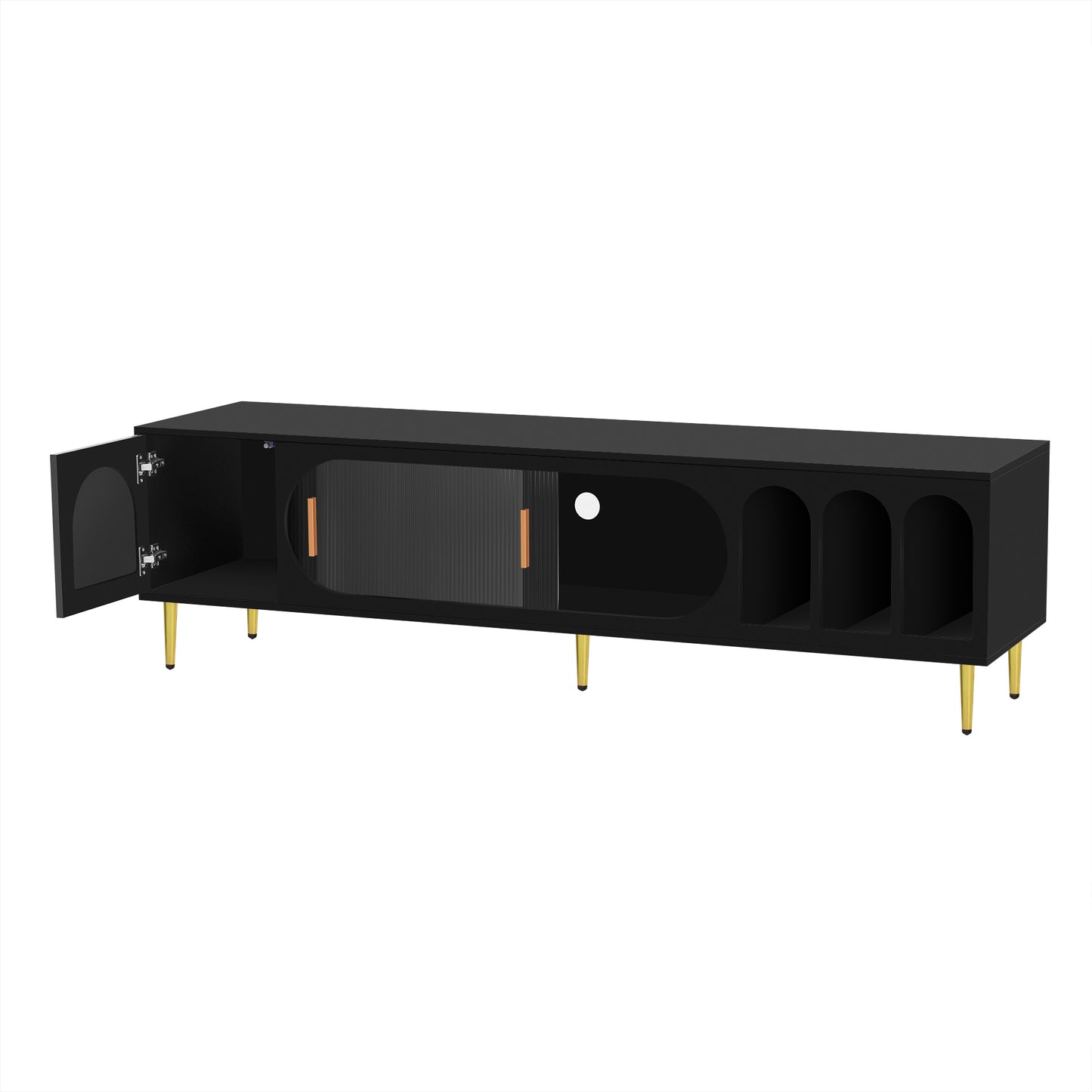 Elegant TV Console with Golden Accents for 80'' TV, Modern Media Stand with Storage Cabinet and Cable Management