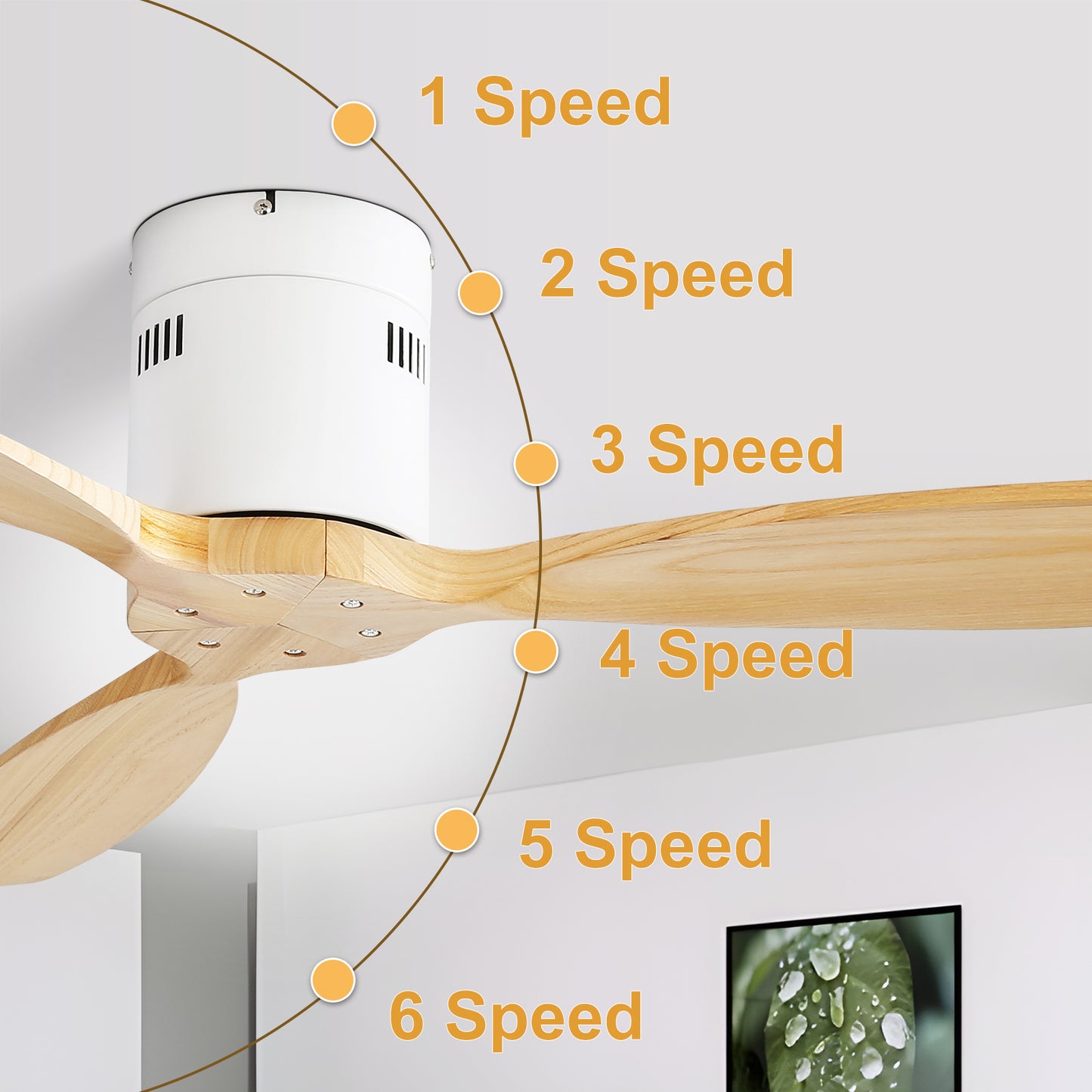 52 Inch Modern White Reversible Ceiling Fan with Solid Wood Blades and DC Motor
