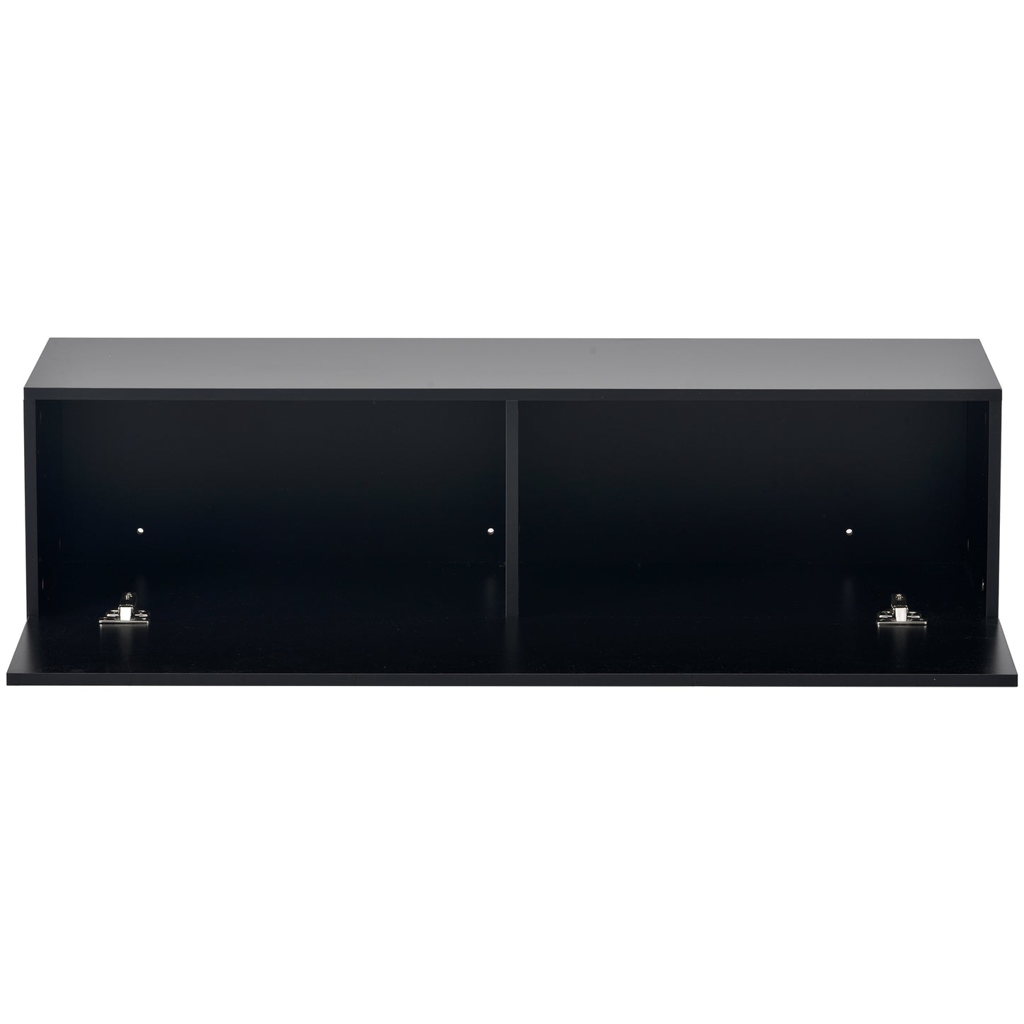 Modern Black Wall Mount Floating TV Stand with LED Lights and Media Storage