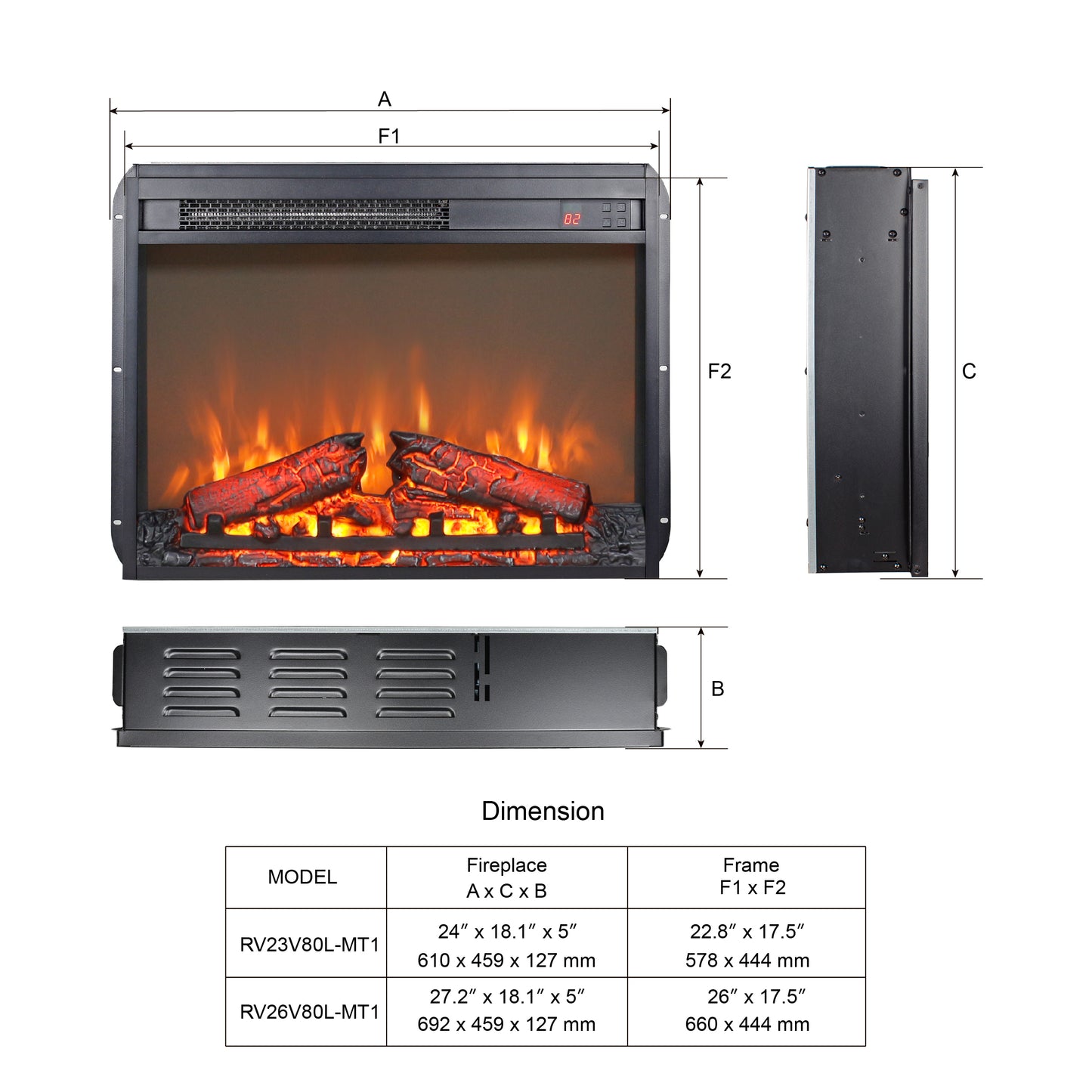 23-inch Ultra-Thin Electric Fireplace Insert with Log Set and Realistic Flame