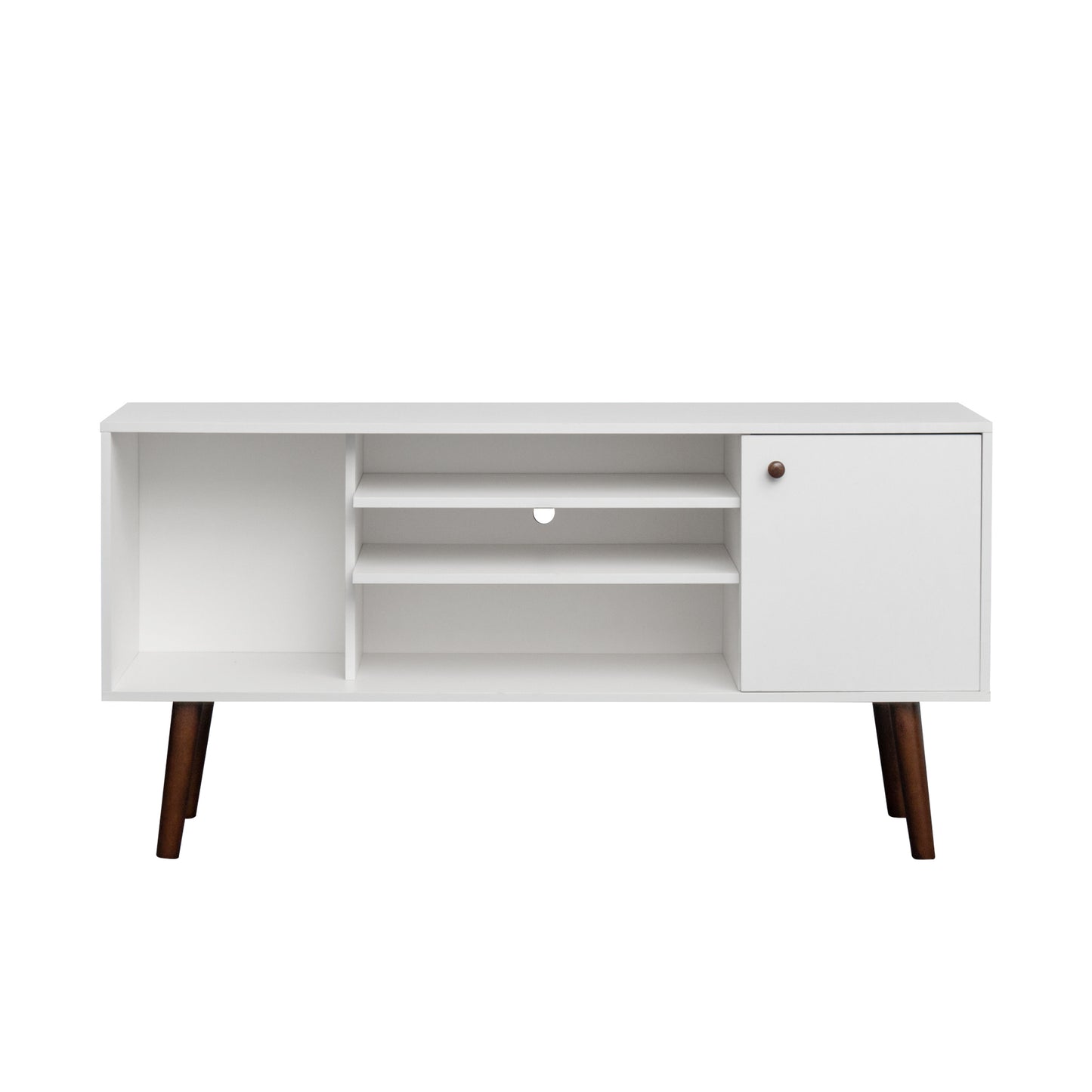 Modern White TV Stand with Ample Storage and Sturdy Frame