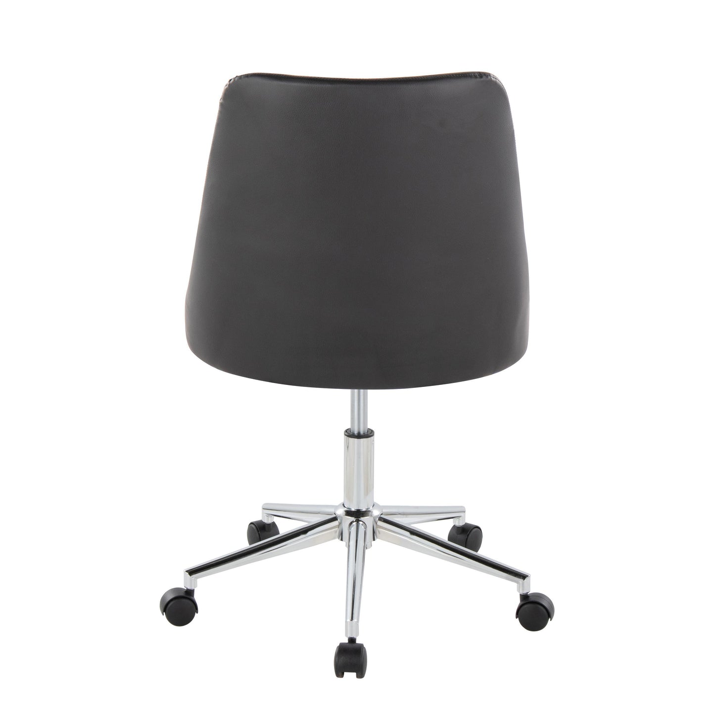 Marche Contemporary Swivel Task Chair with Casters in Chrome Metal and Black Faux Leather by LumiSource