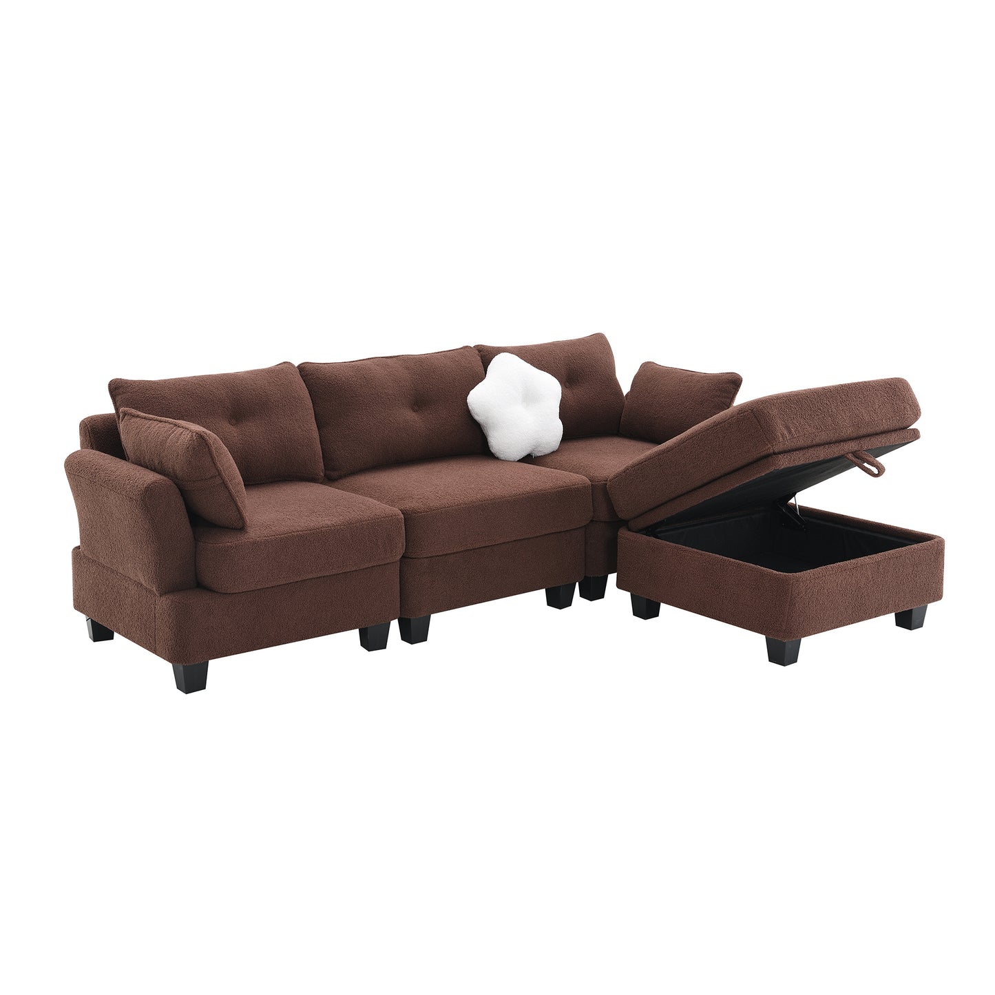 Modern Velvet L-Shaped Sectional Sofa with Charging Ports and Ottoman