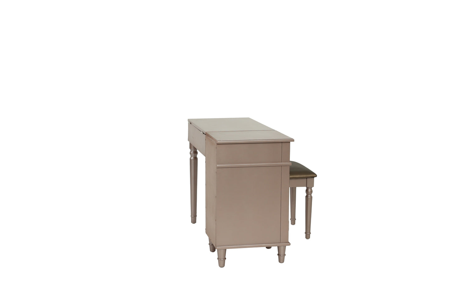 Bedroom Vanity Set w Stool Open Up Mirror Storage Space Drawers Rubber wood Ring Pull Handles Rose Gold Color Vanity